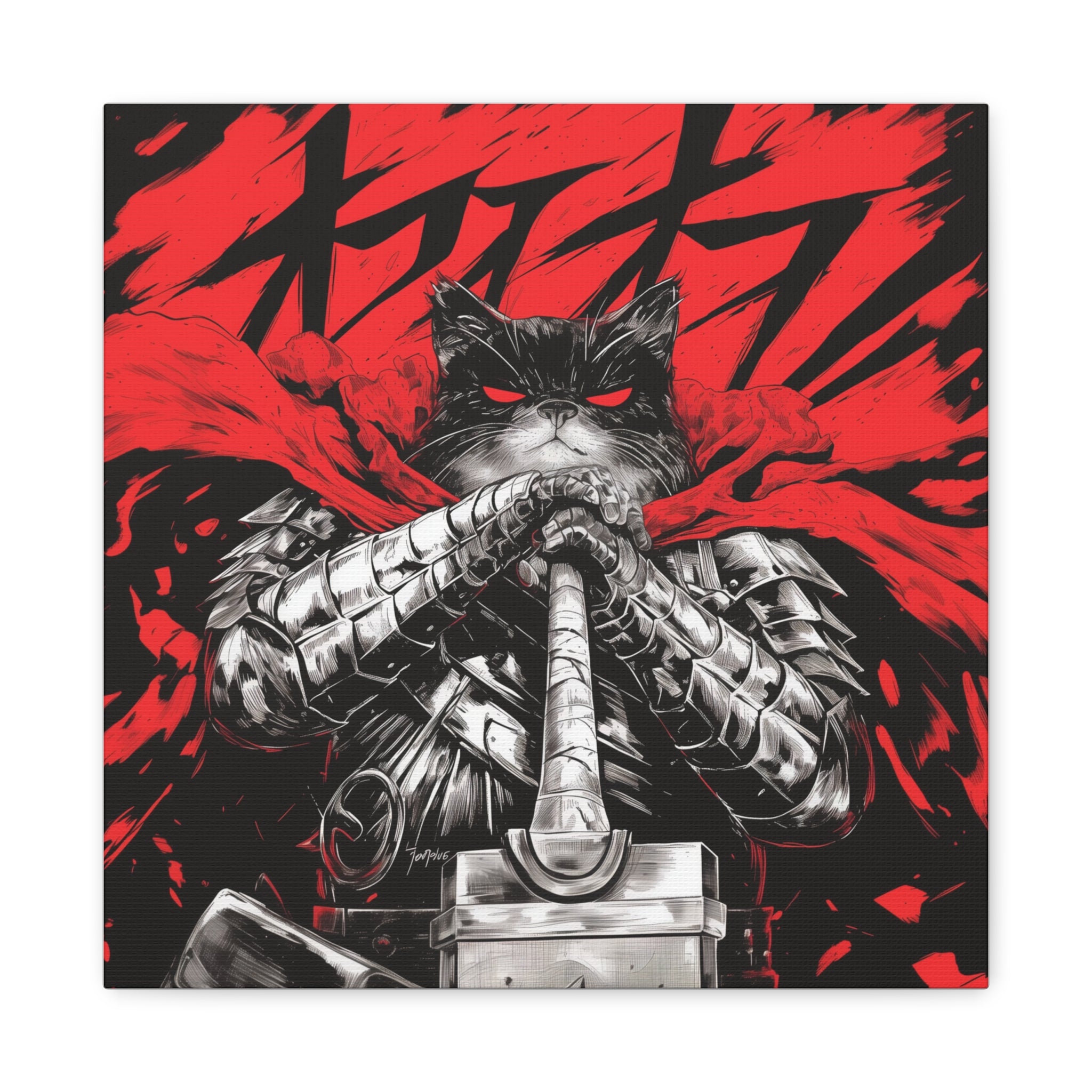Catsu the Berserker kitty, Matte Canvas Print