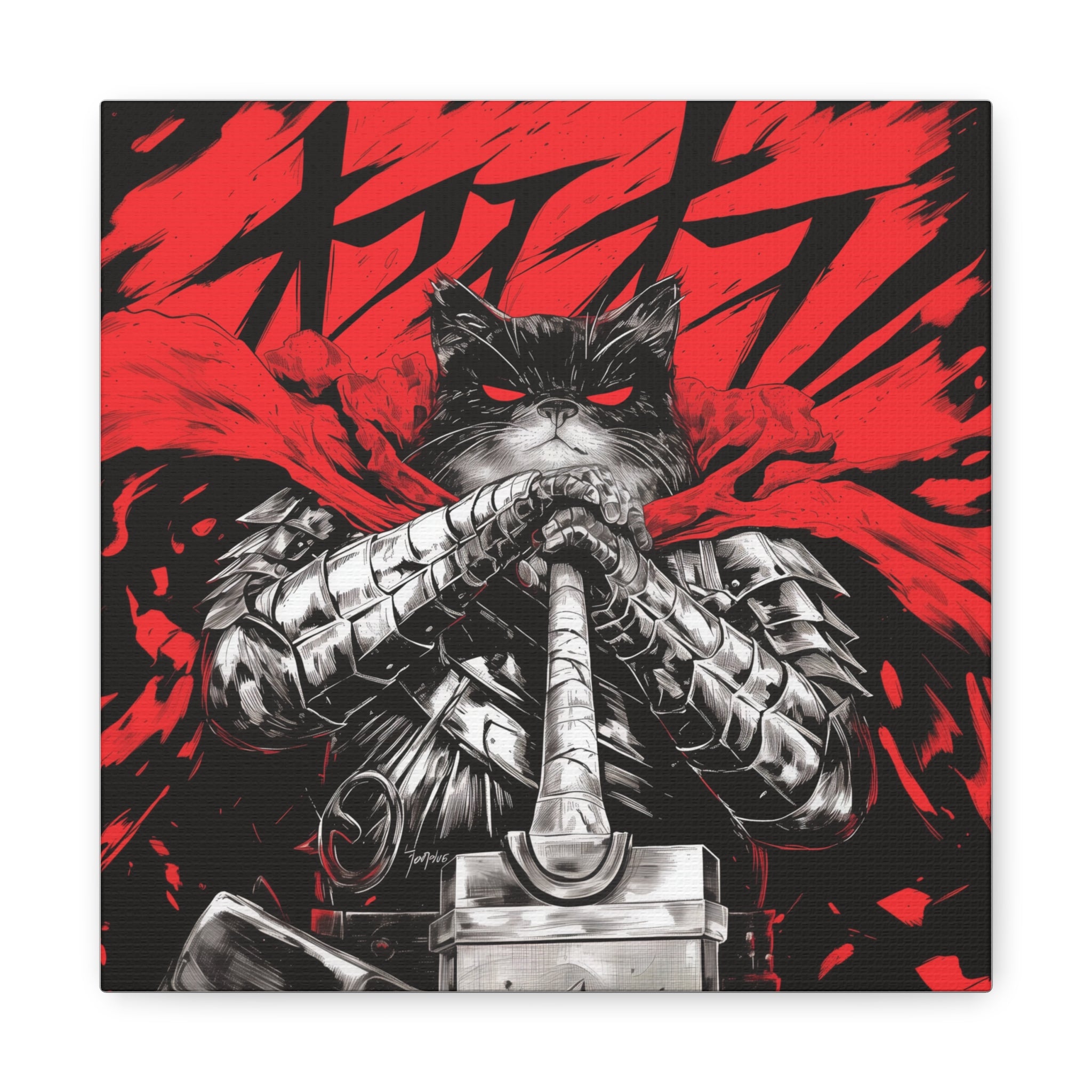 Catsu the Berserker kitty, Matte Canvas Print