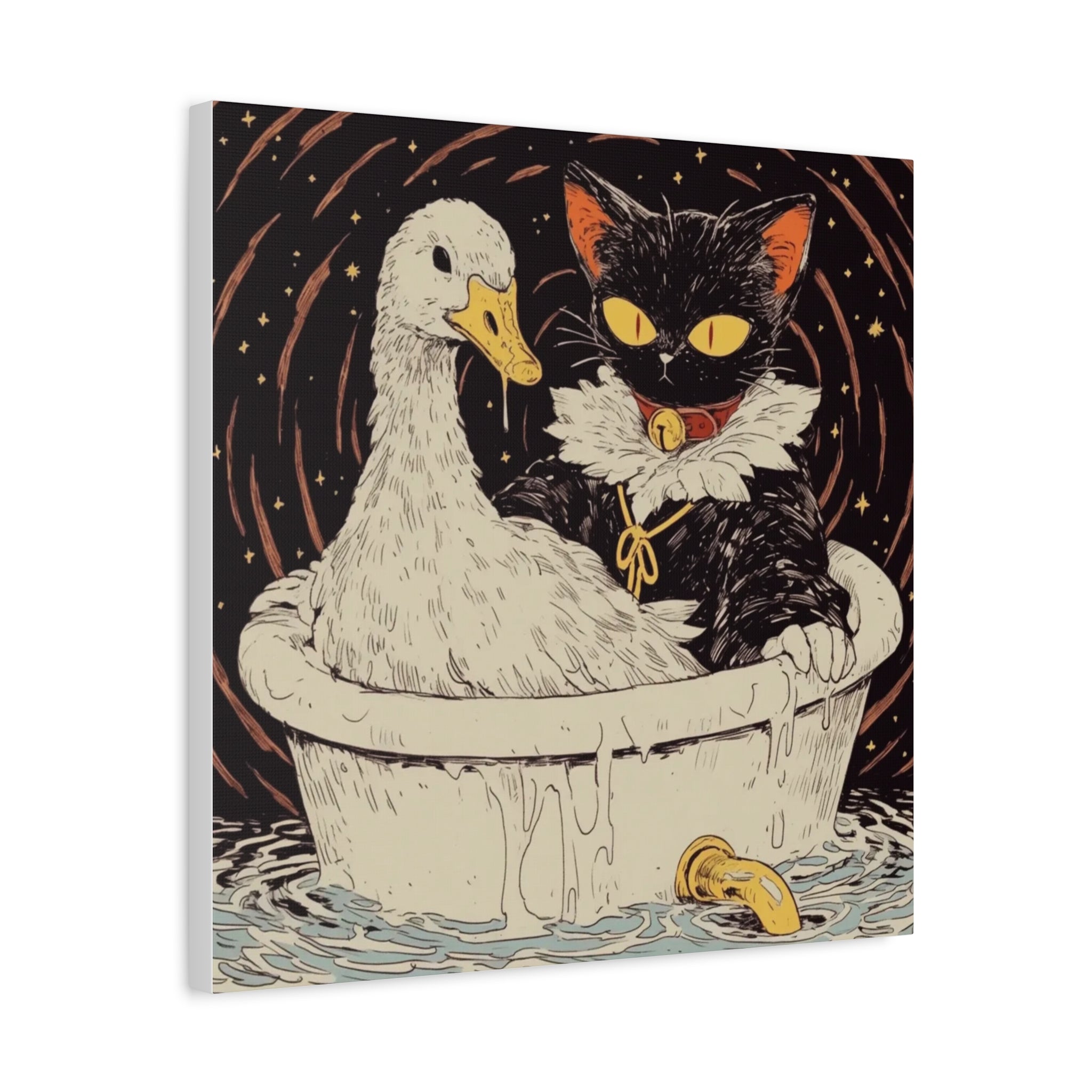 Mystic Cat & Duck Bath time,  Matte Canvas Wall Art