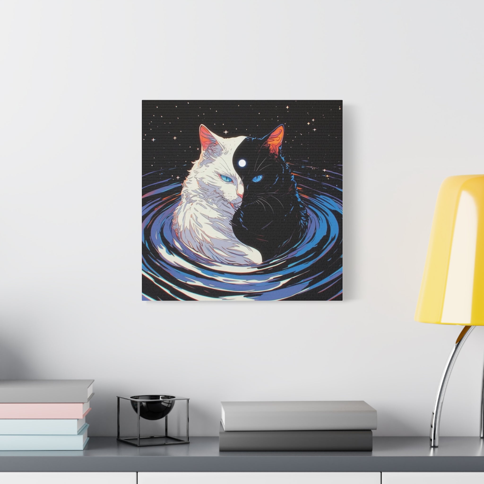 Yin Yang Cosmic Cats Matte Canvas Wall Art