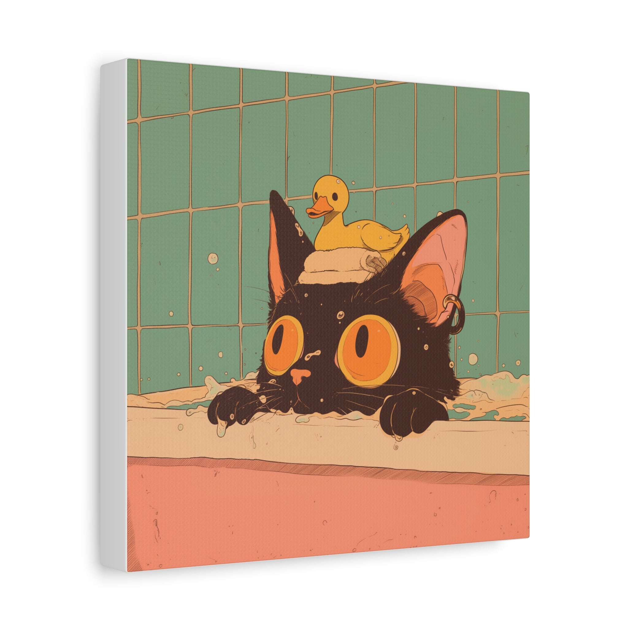 Black Cat in Bathtub, Matte Canvas