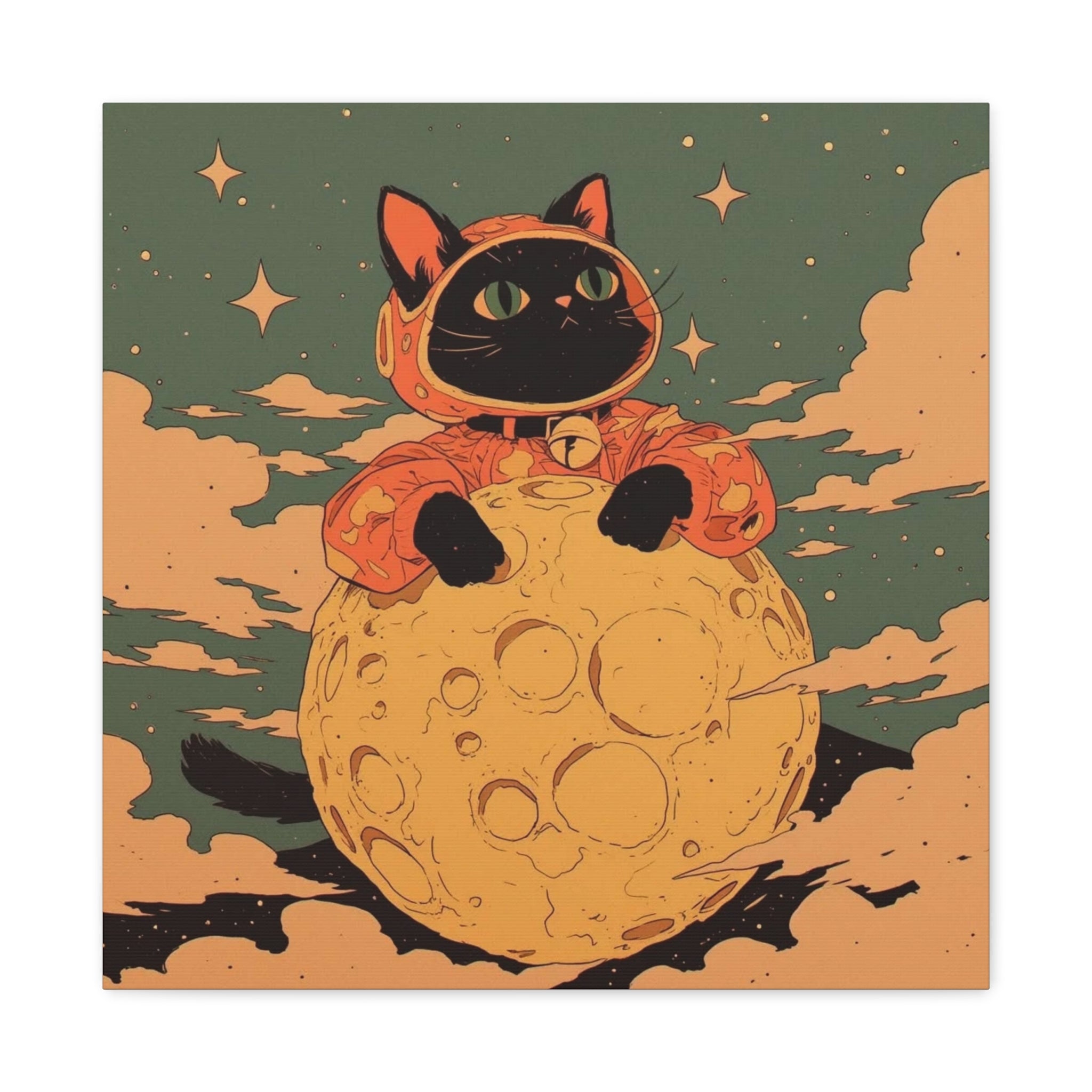 Moon Peeker Cat, Matte Canvas Wall Art — Cute Astronaut Kitty Nursery Decor
