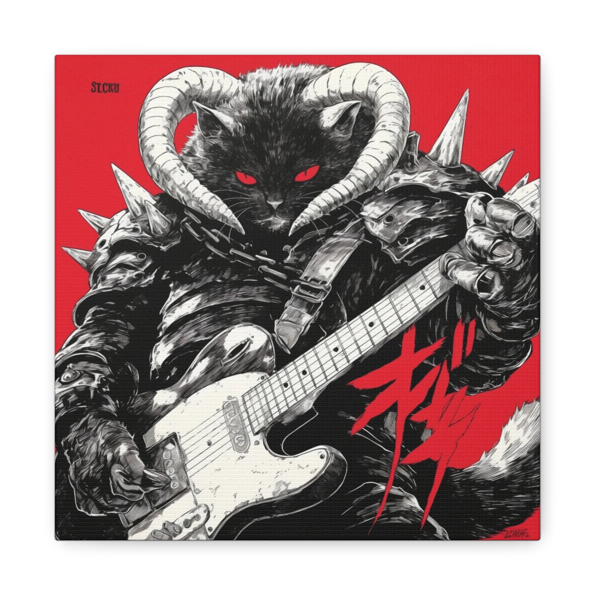 Demonic Cat Guitar Matte Canvas Wall Art — Red Rock Poster