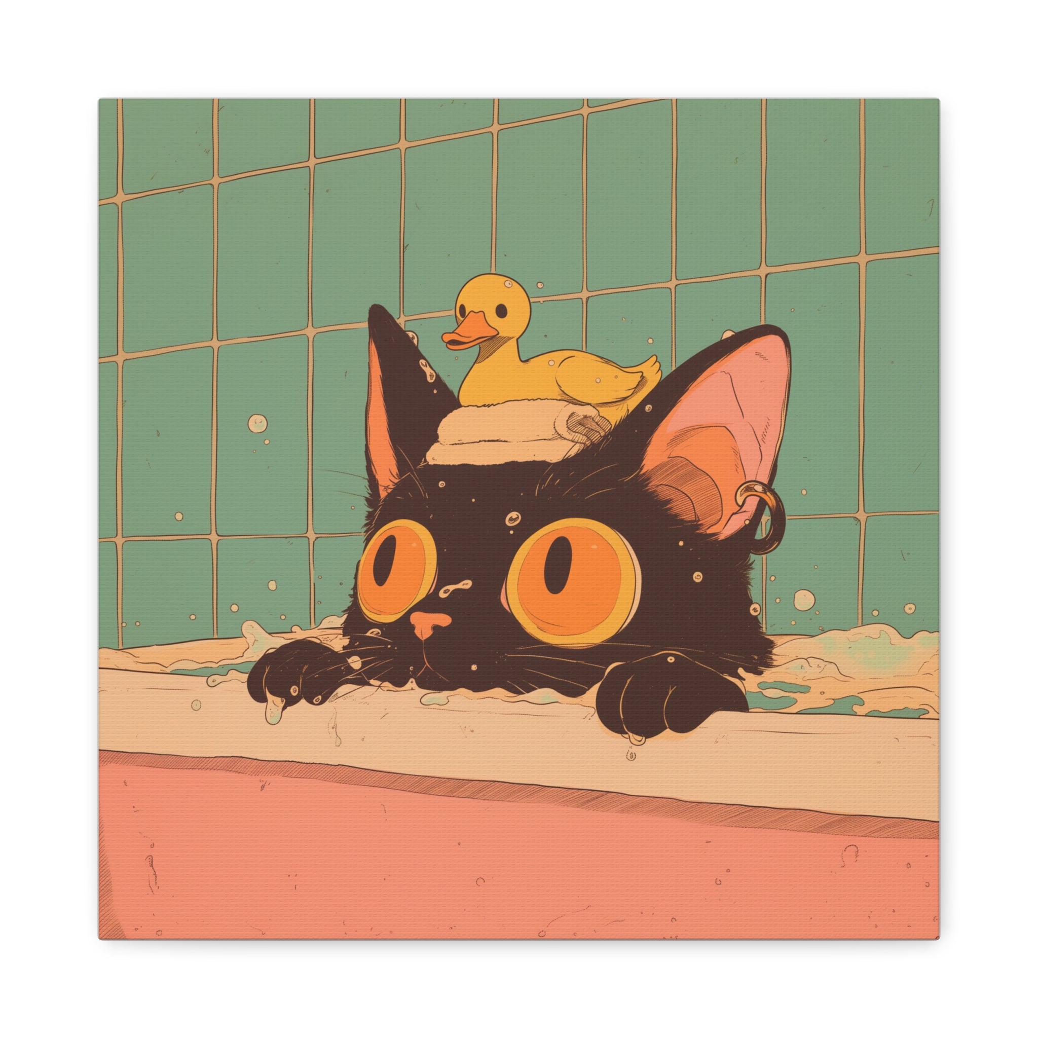 Black Cat in Bathtub, Matte Canvas