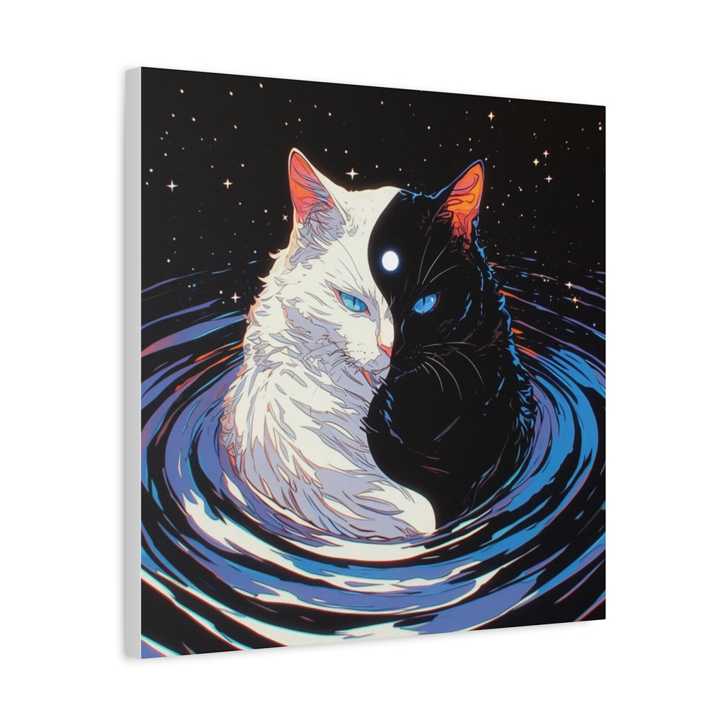 Yin Yang Cosmic Cats Matte Canvas Wall Art