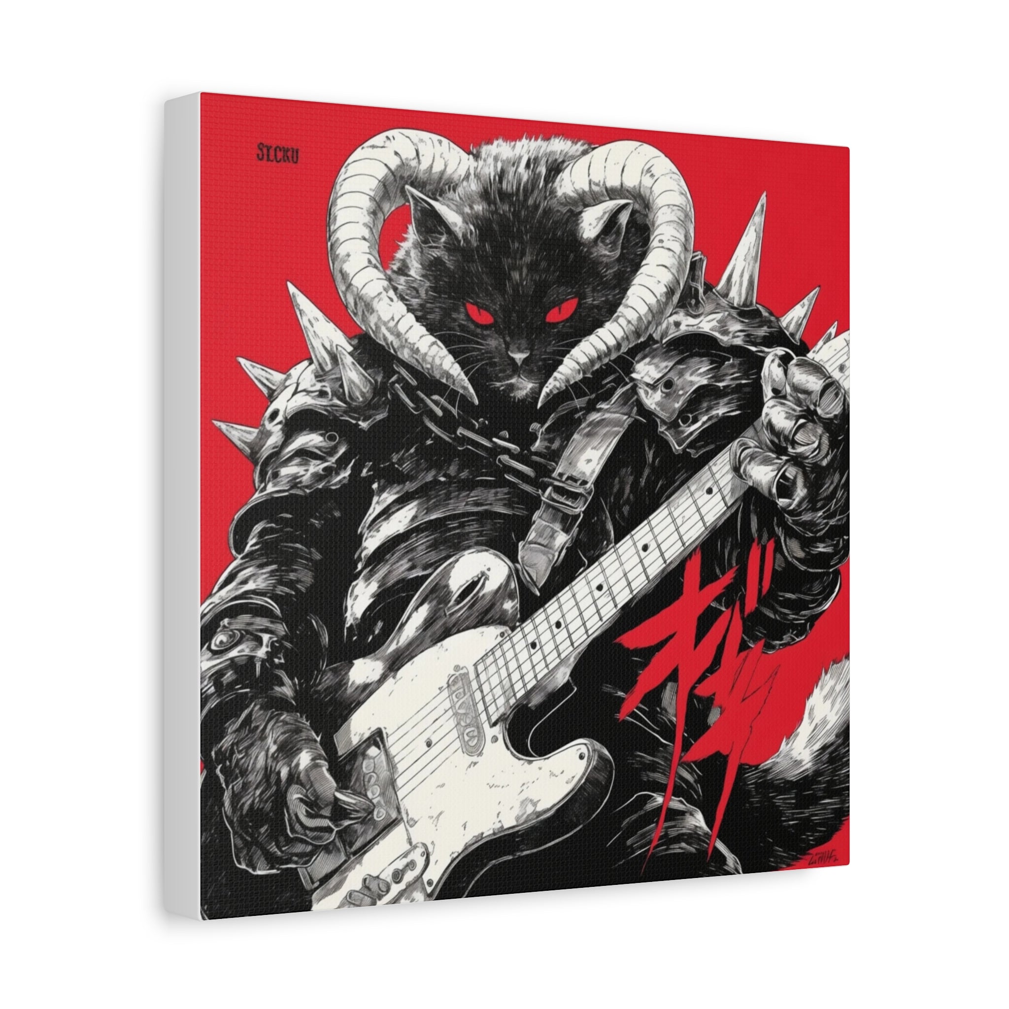 Demonic Cat Guitar Matte Canvas Wall Art — Red Rock Poster