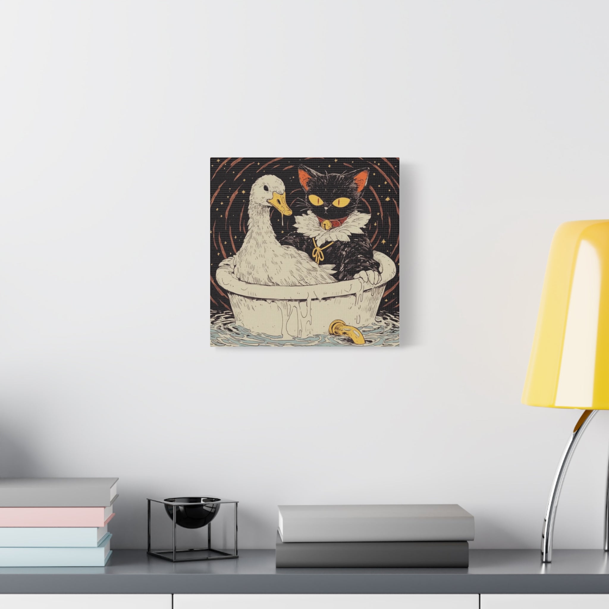Mystic Cat & Duck Bath time,  Matte Canvas Wall Art