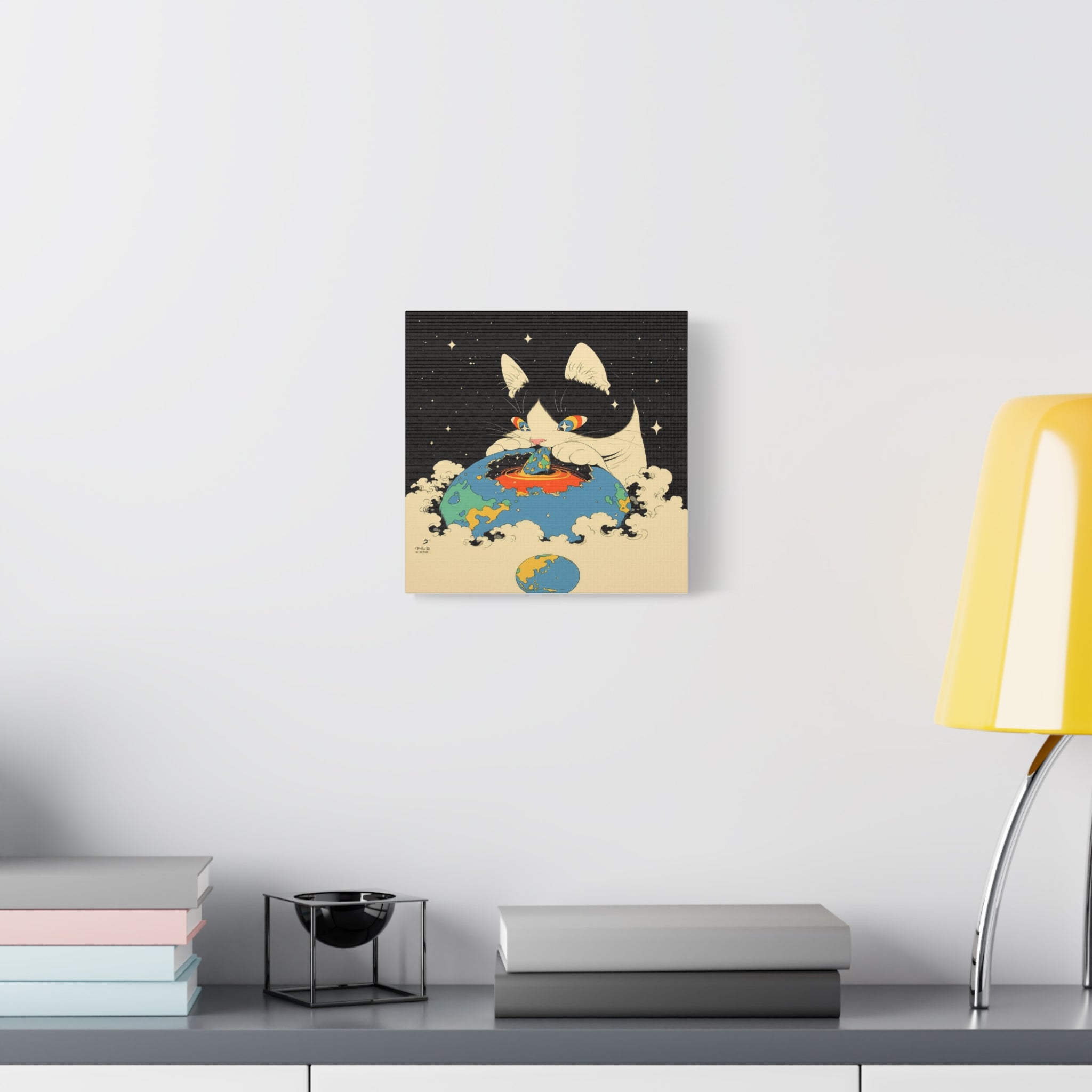 Galacta-puss, world eater, Canvas Print — Surreal Cosmic Cat Wall Art