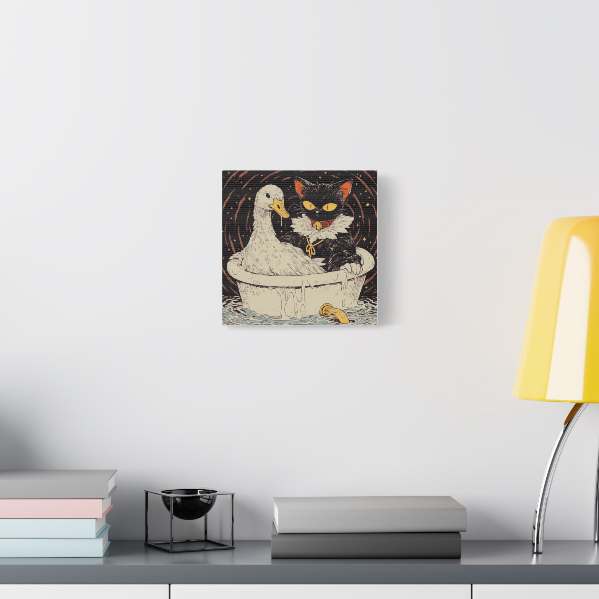 Mystic Cat & Duck Bath time,  Matte Canvas Wall Art