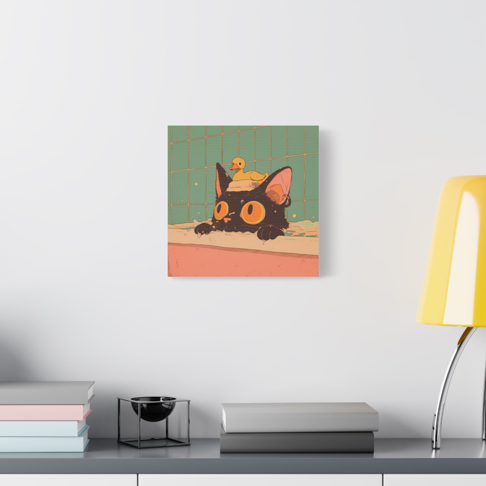 Black Cat in Bathtub, Matte Canvas
