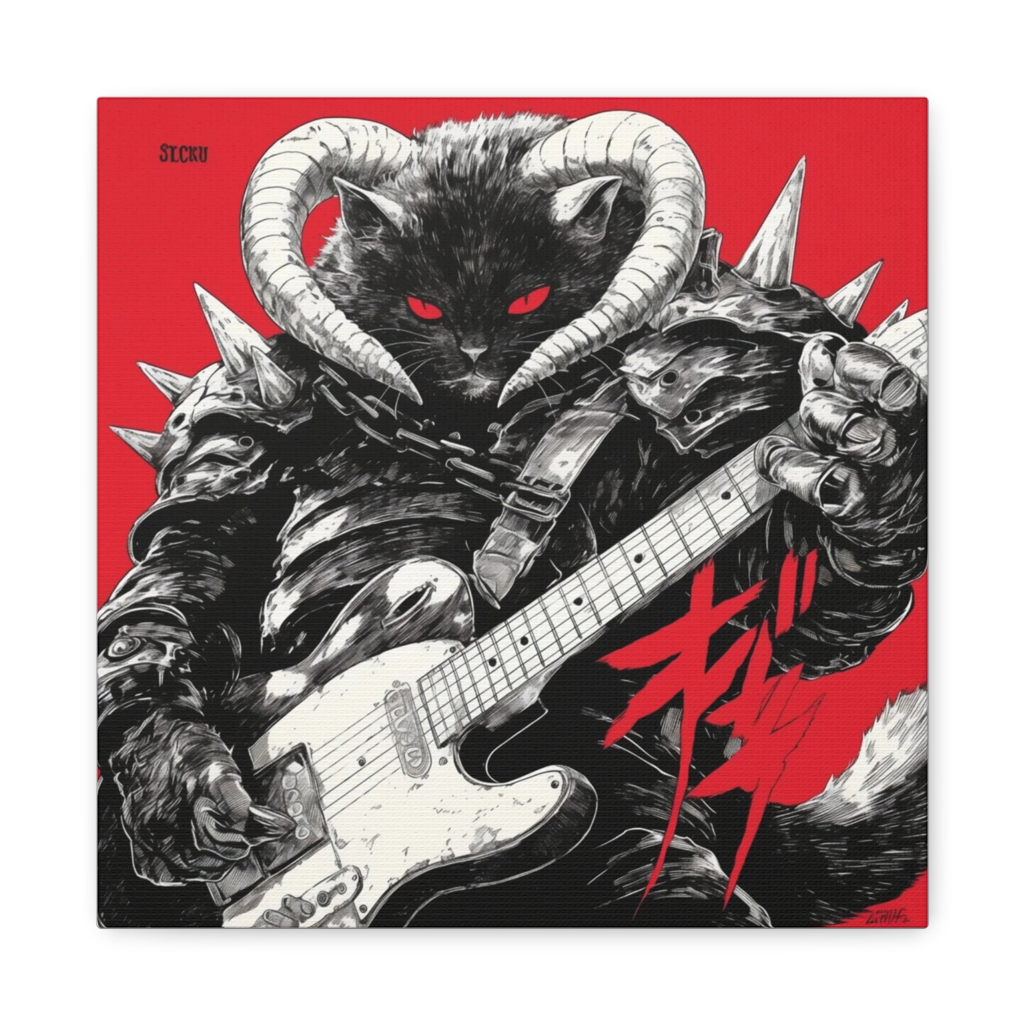 Demonic Cat Guitar Matte Canvas Wall Art — Red Rock Poster