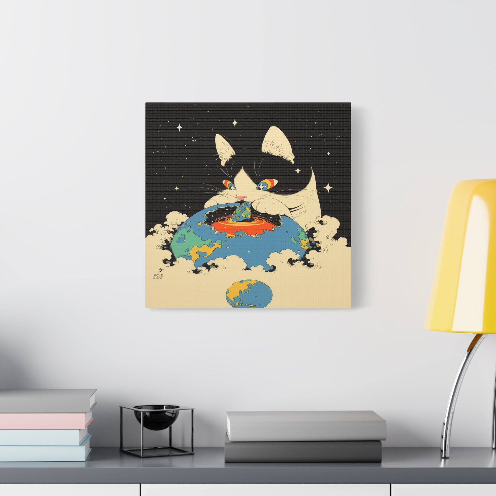 Galacta-puss, world eater, Canvas Print — Surreal Cosmic Cat Wall Art