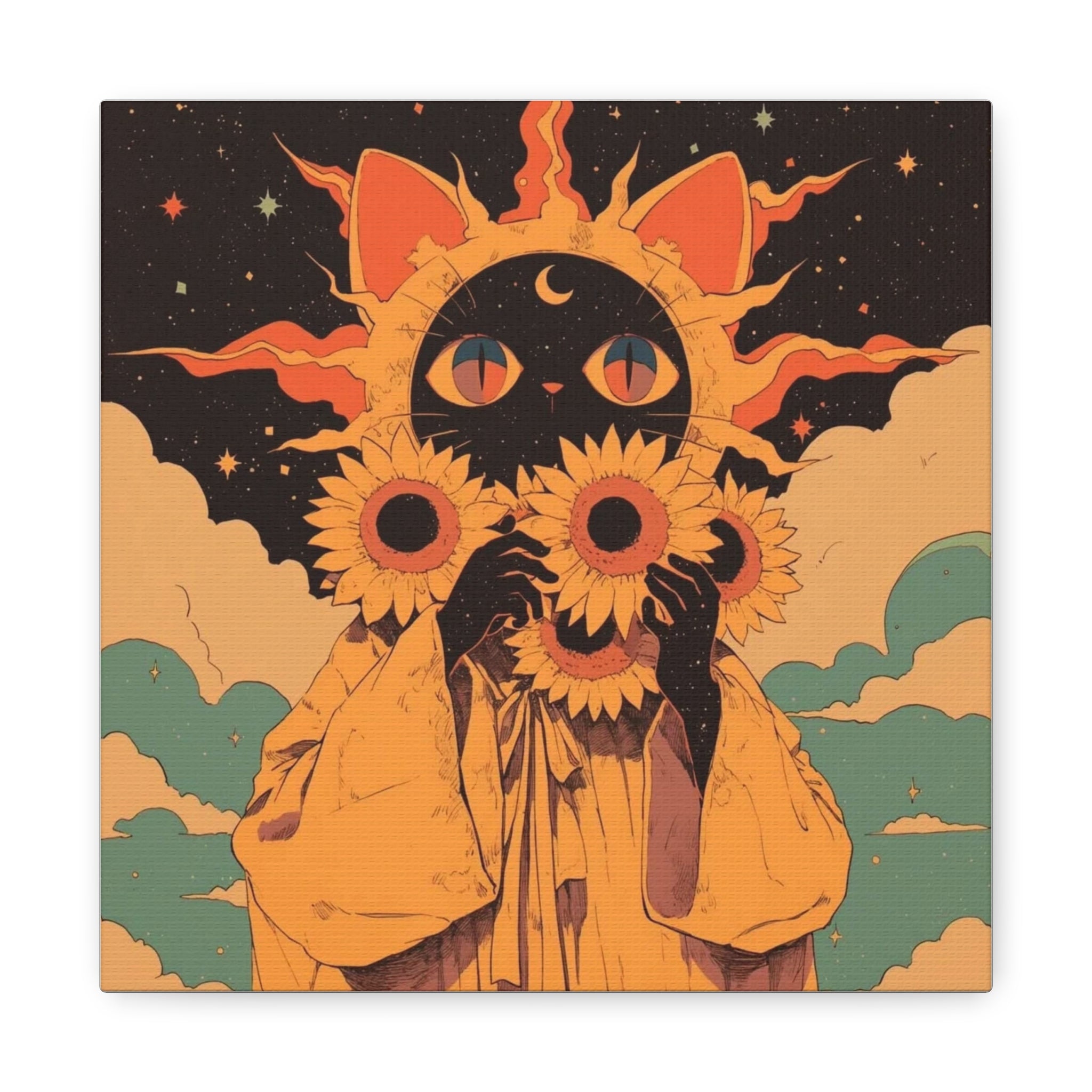 Sunflower Cat Mystic, Canvas Print