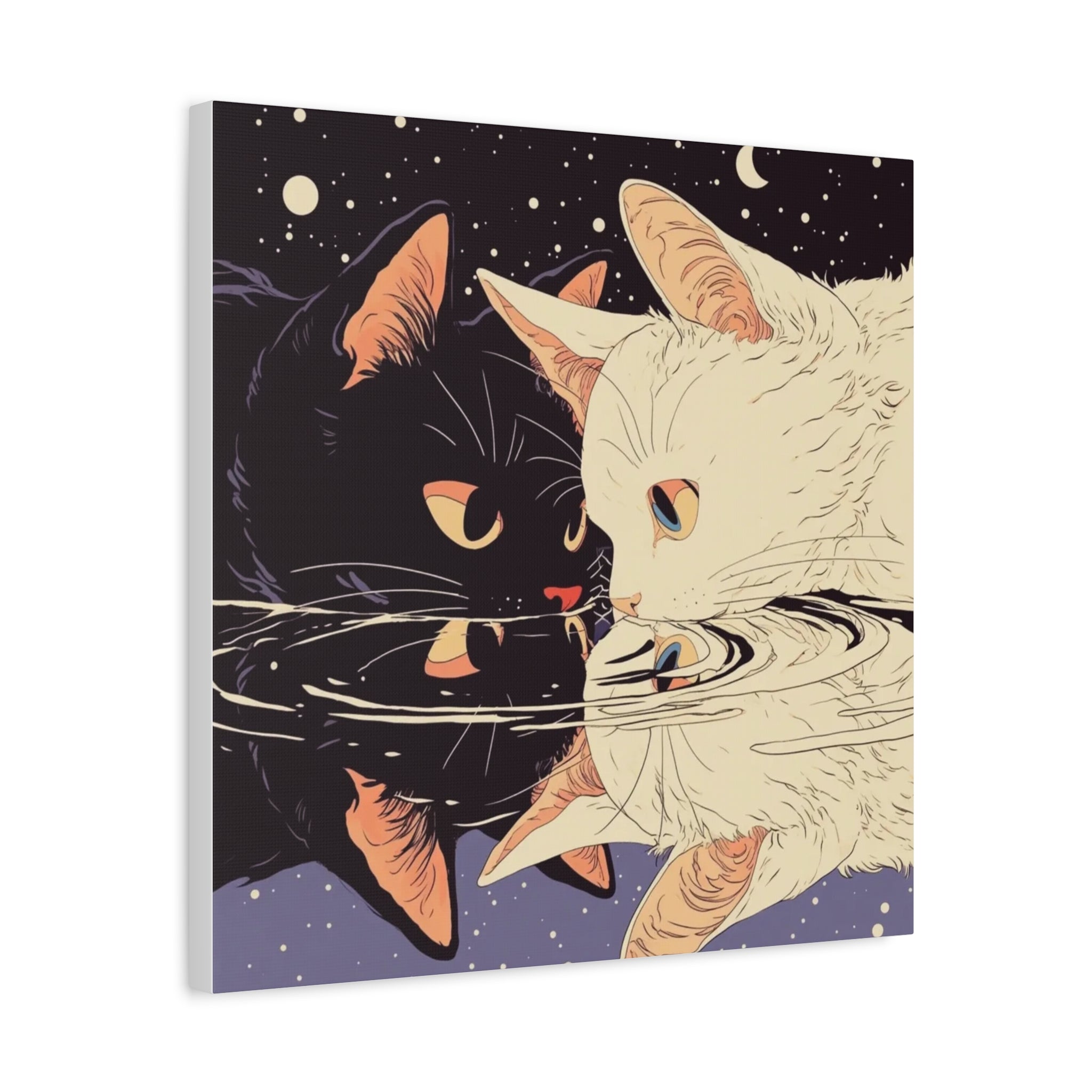 Reflective Cats Canvas Art — Black & White Cat Mirror Wall Decor