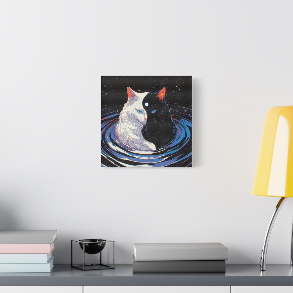 Yin Yang Cosmic Cats Matte Canvas Wall Art