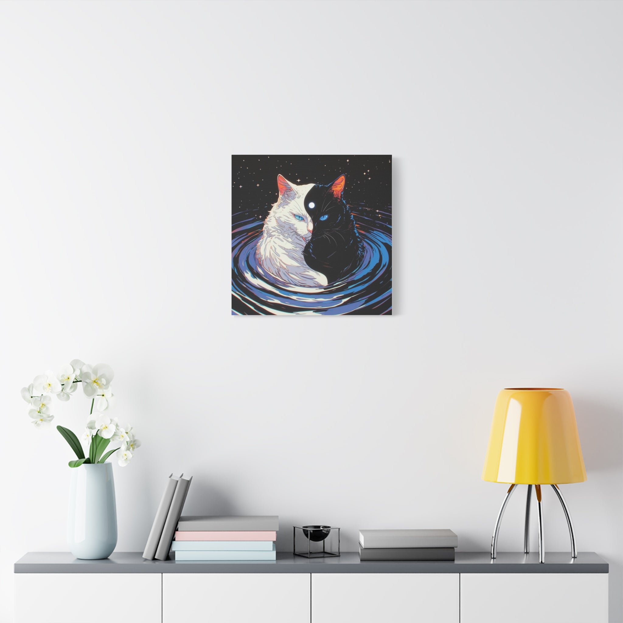 Yin Yang Cosmic Cats Matte Canvas Wall Art