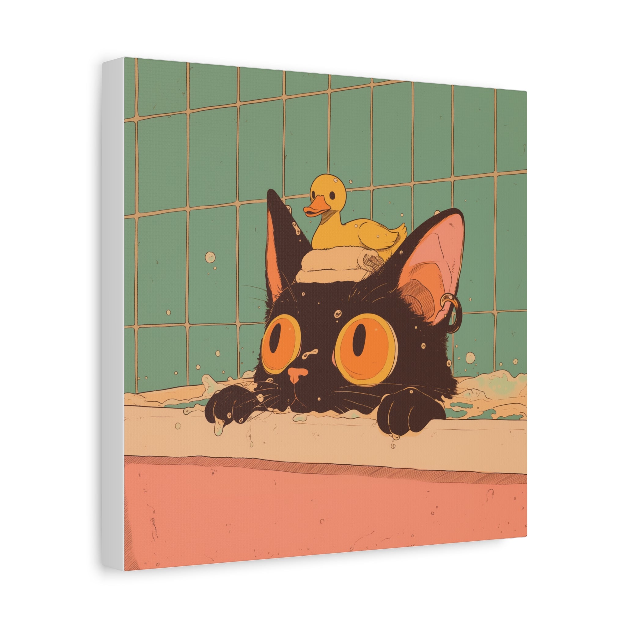 Black Cat in Bathtub, Matte Canvas