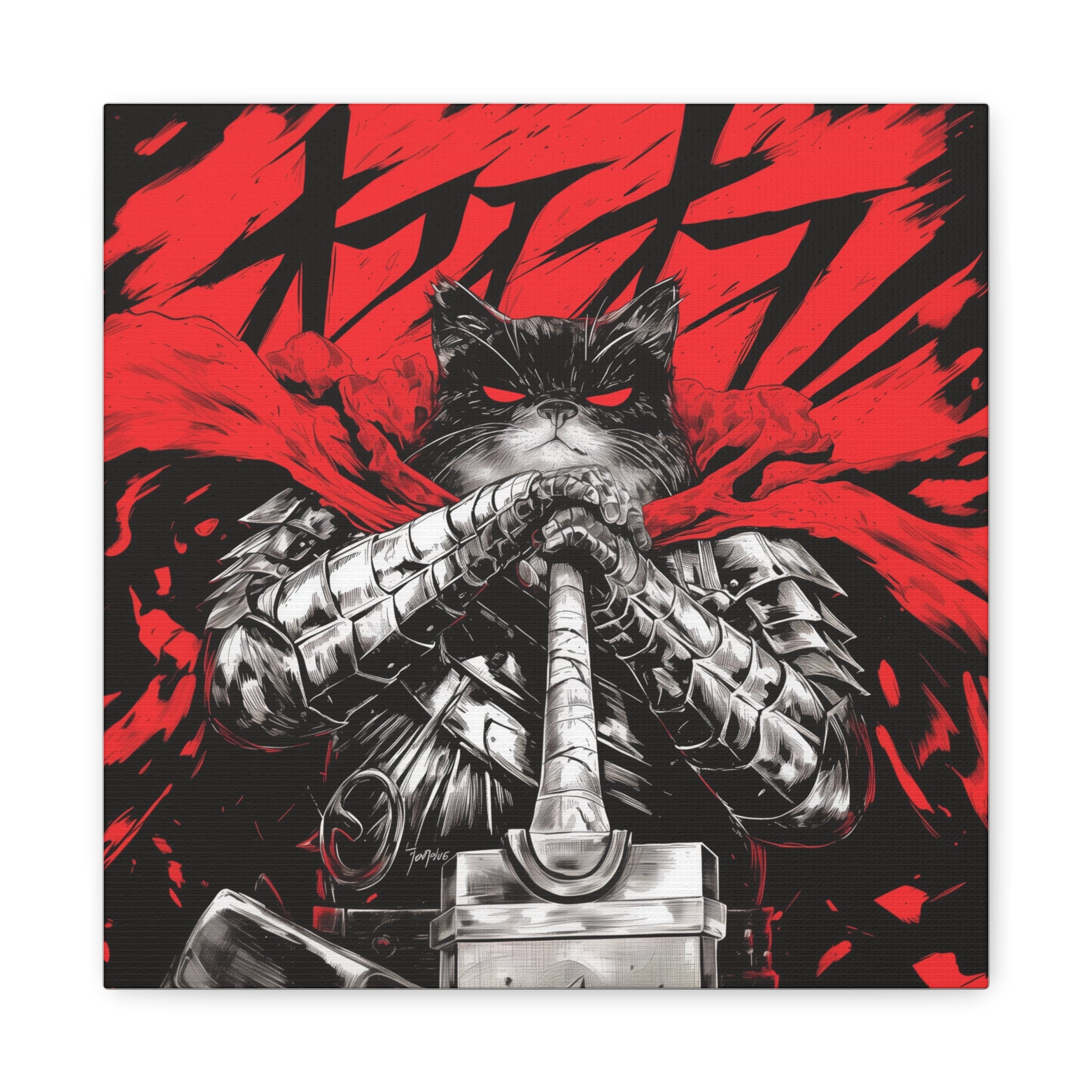 Catsu the Berserker kitty, Matte Canvas Print