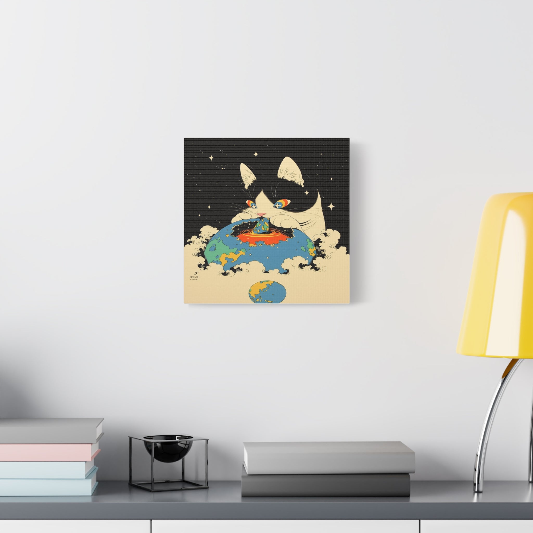 Galacta-puss, world eater, Canvas Print — Surreal Cosmic Cat Wall Art