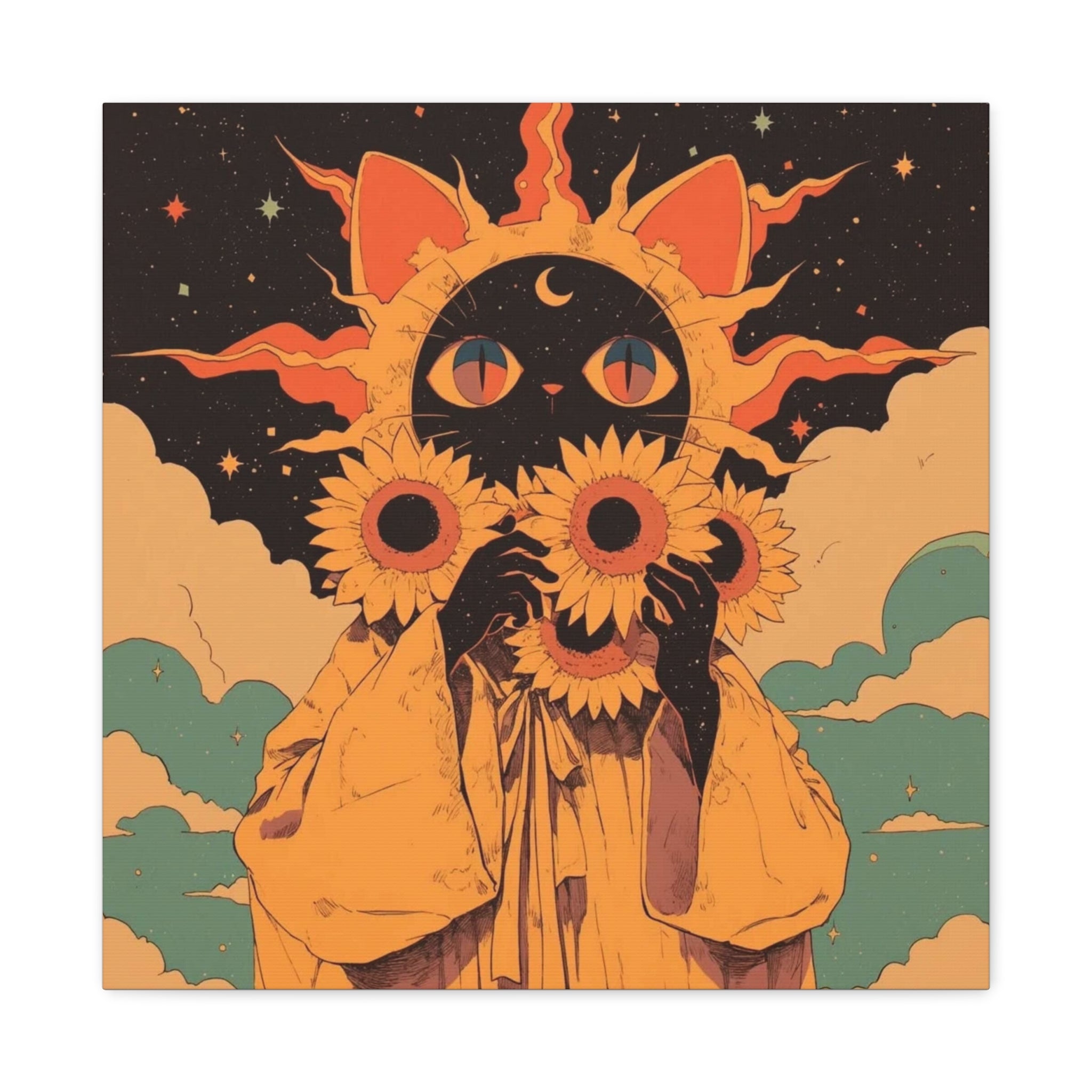 Sunflower Cat Mystic, Canvas Print