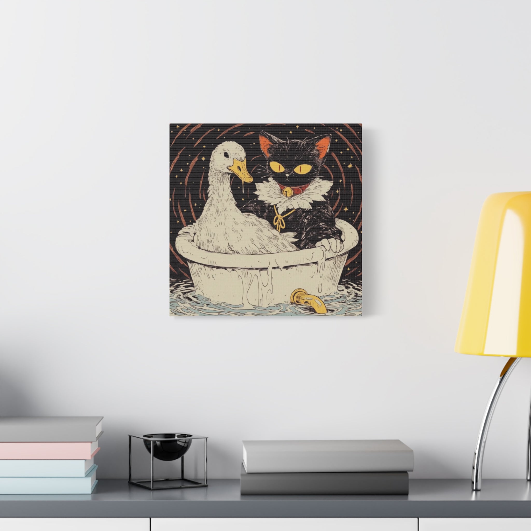 Mystic Cat & Duck Bath time,  Matte Canvas Wall Art
