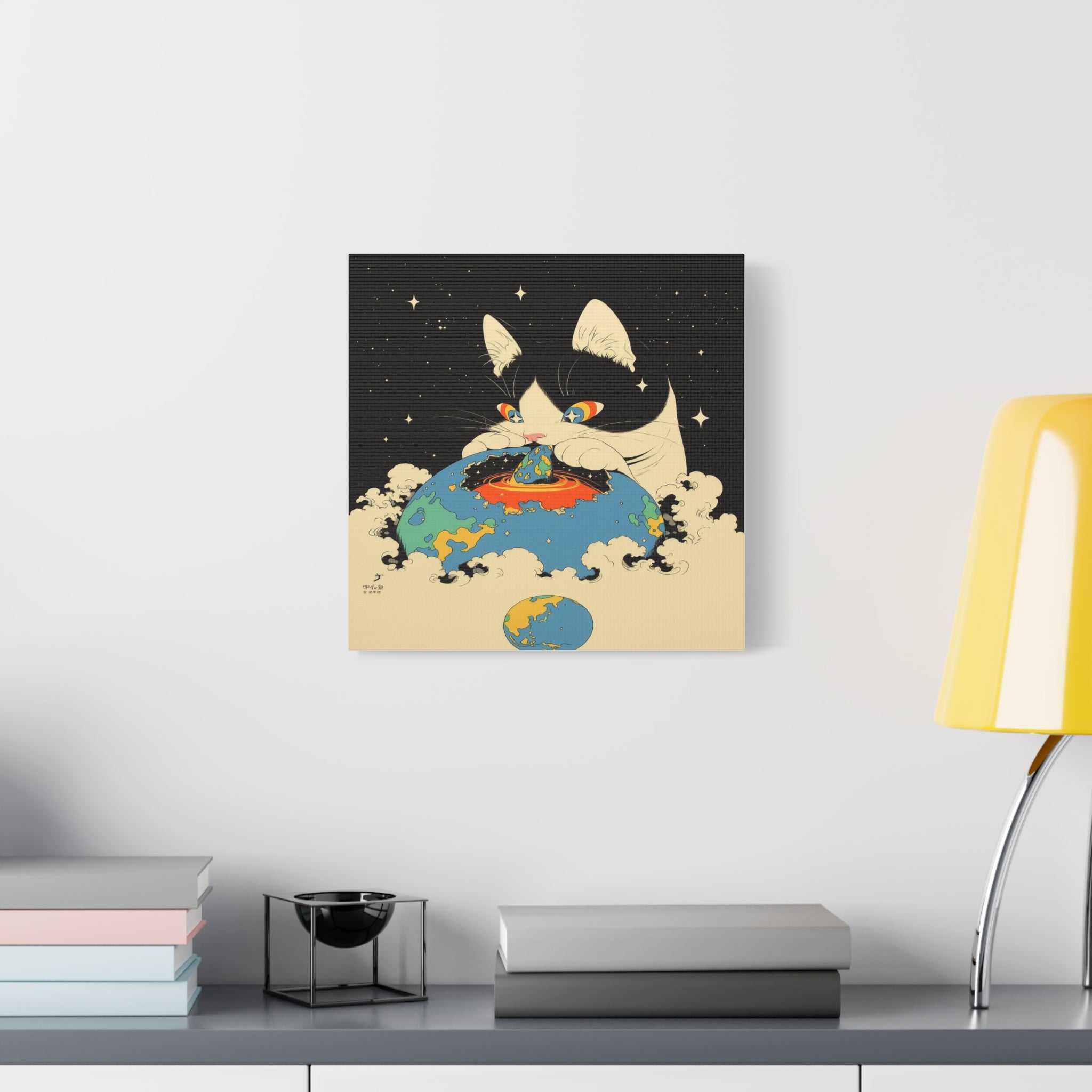 Galacta-puss, world eater, Canvas Print — Surreal Cosmic Cat Wall Art