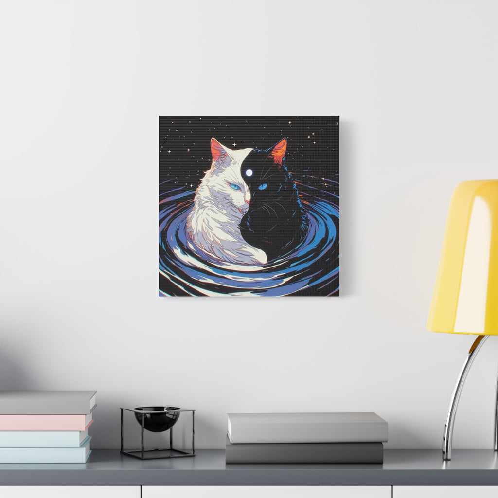 Yin Yang Cosmic Cats Matte Canvas Wall Art