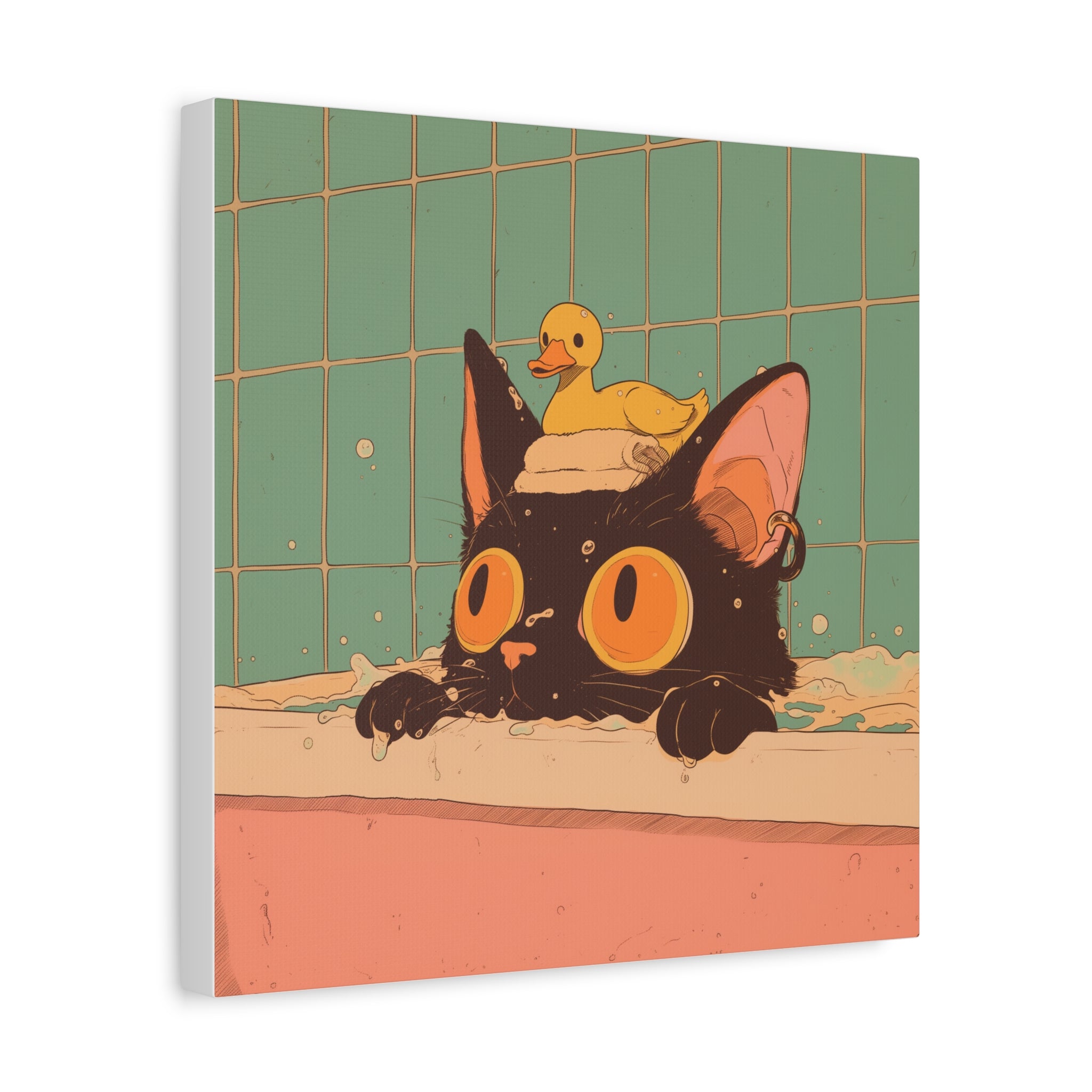 Black Cat in Bathtub, Matte Canvas