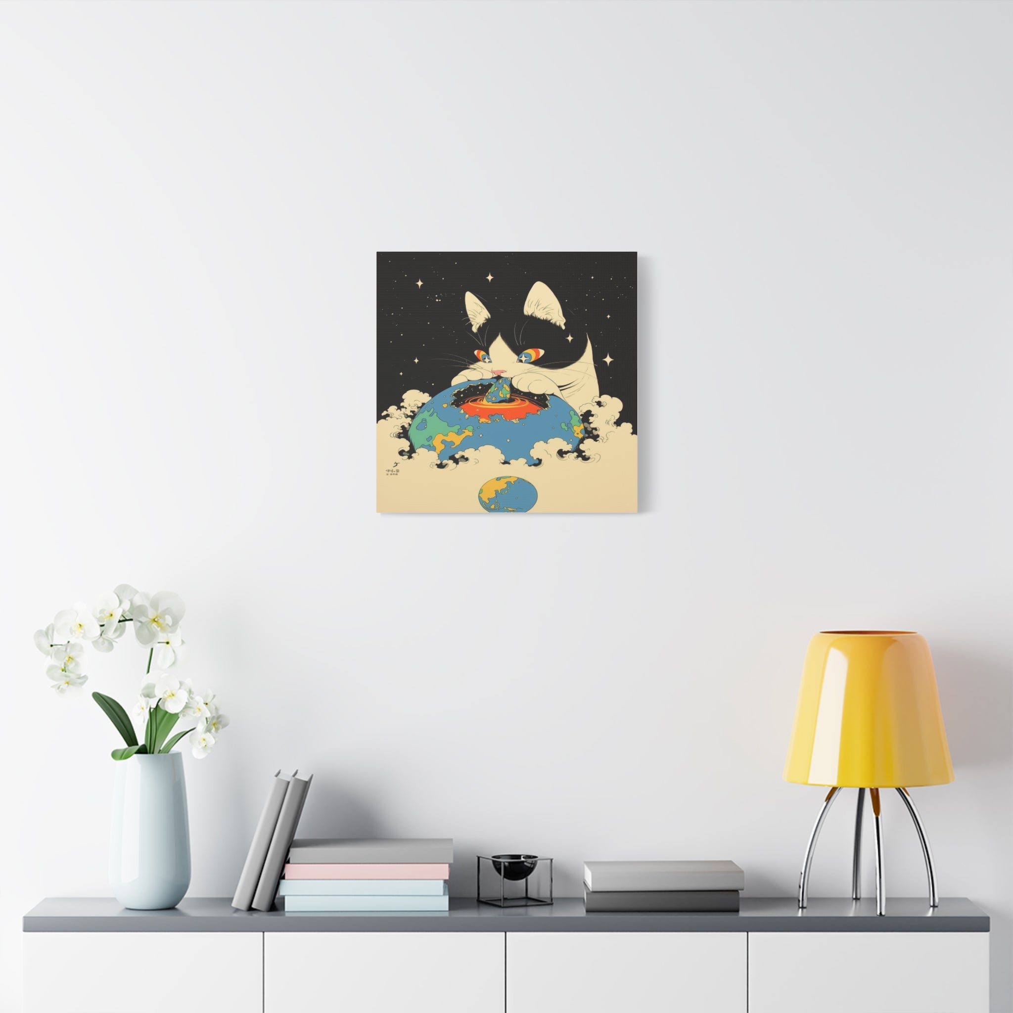 Galacta-puss, world eater, Canvas Print — Surreal Cosmic Cat Wall Art