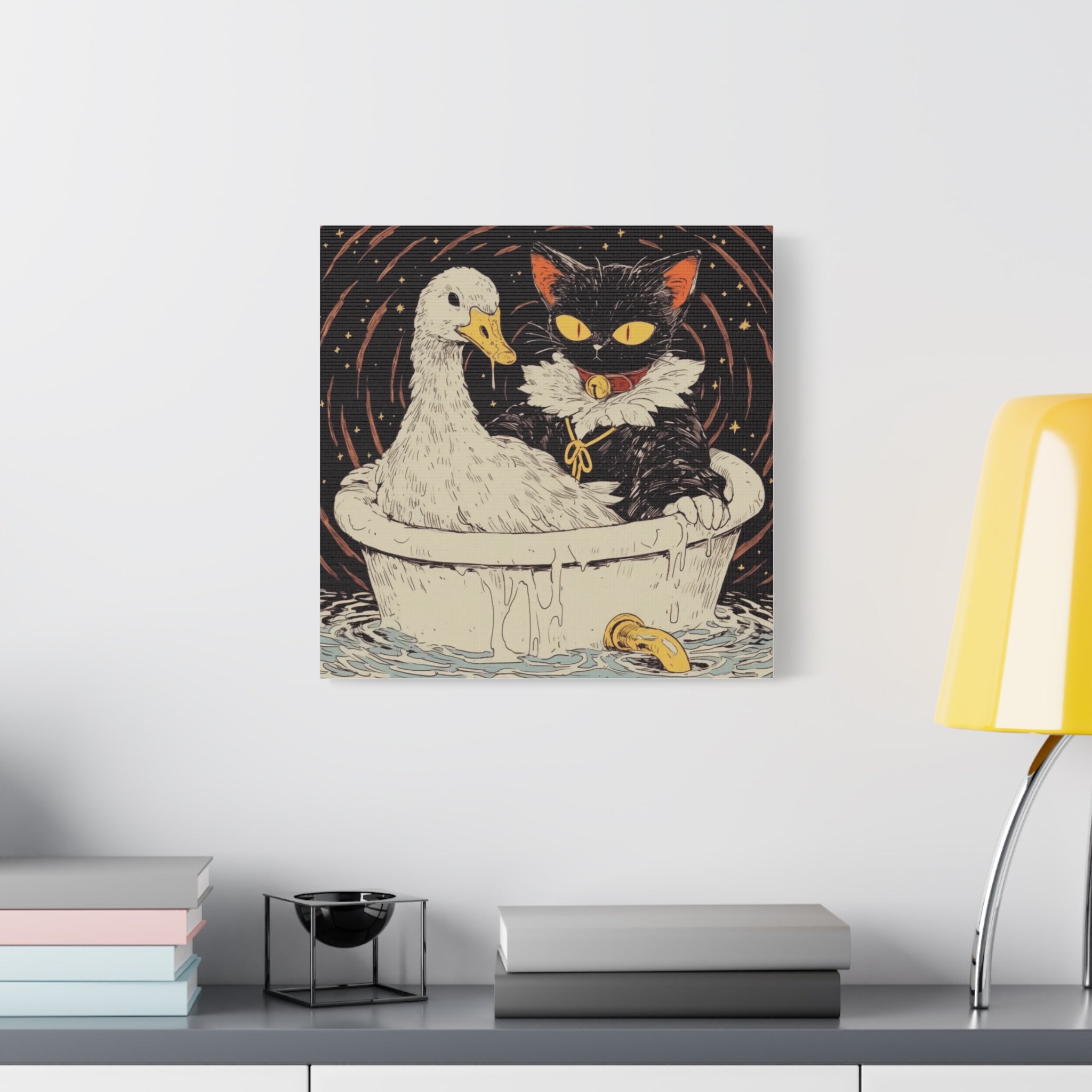 Mystic Cat & Duck Bath time,  Matte Canvas Wall Art