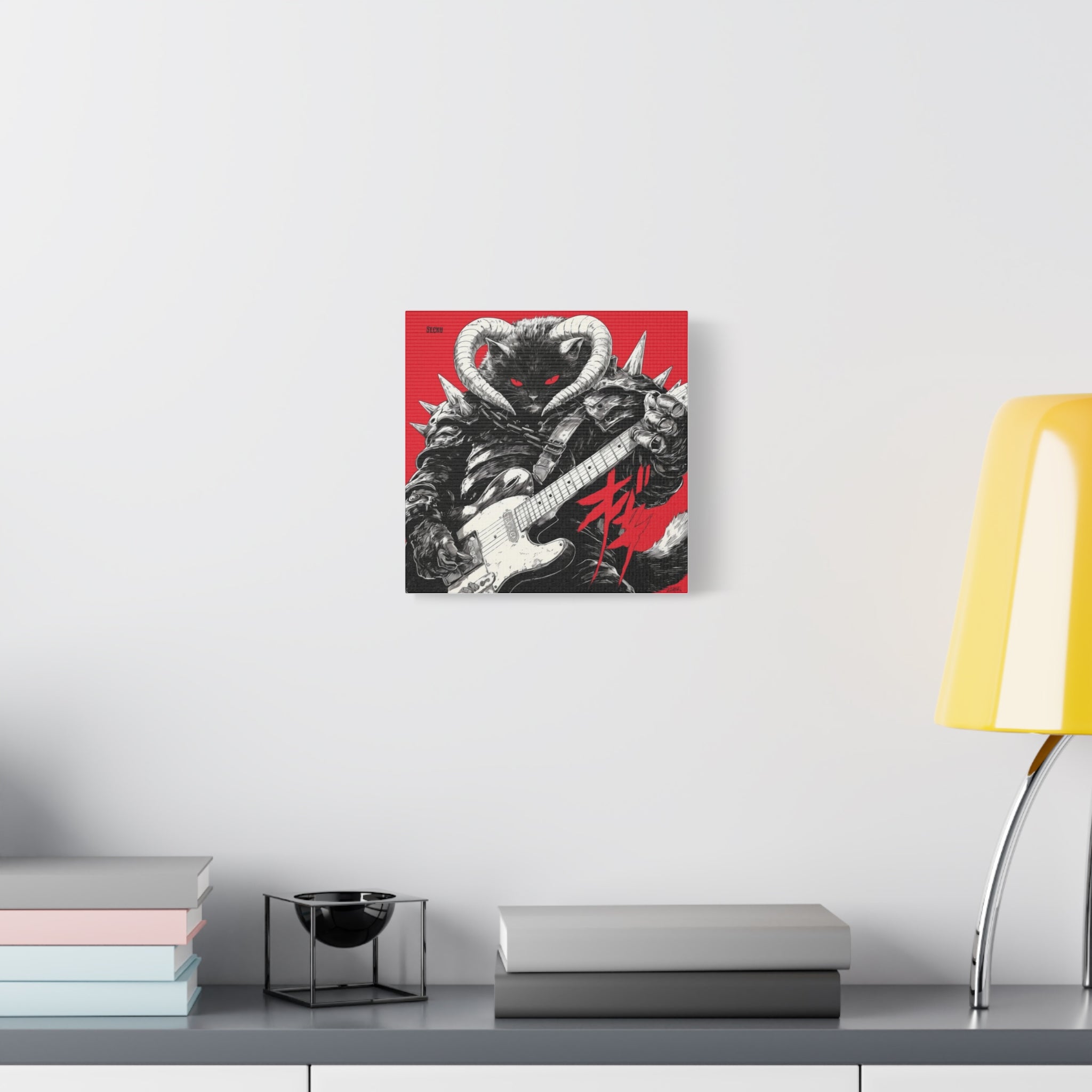 Demonic Cat Guitar Matte Canvas Wall Art — Red Rock Poster