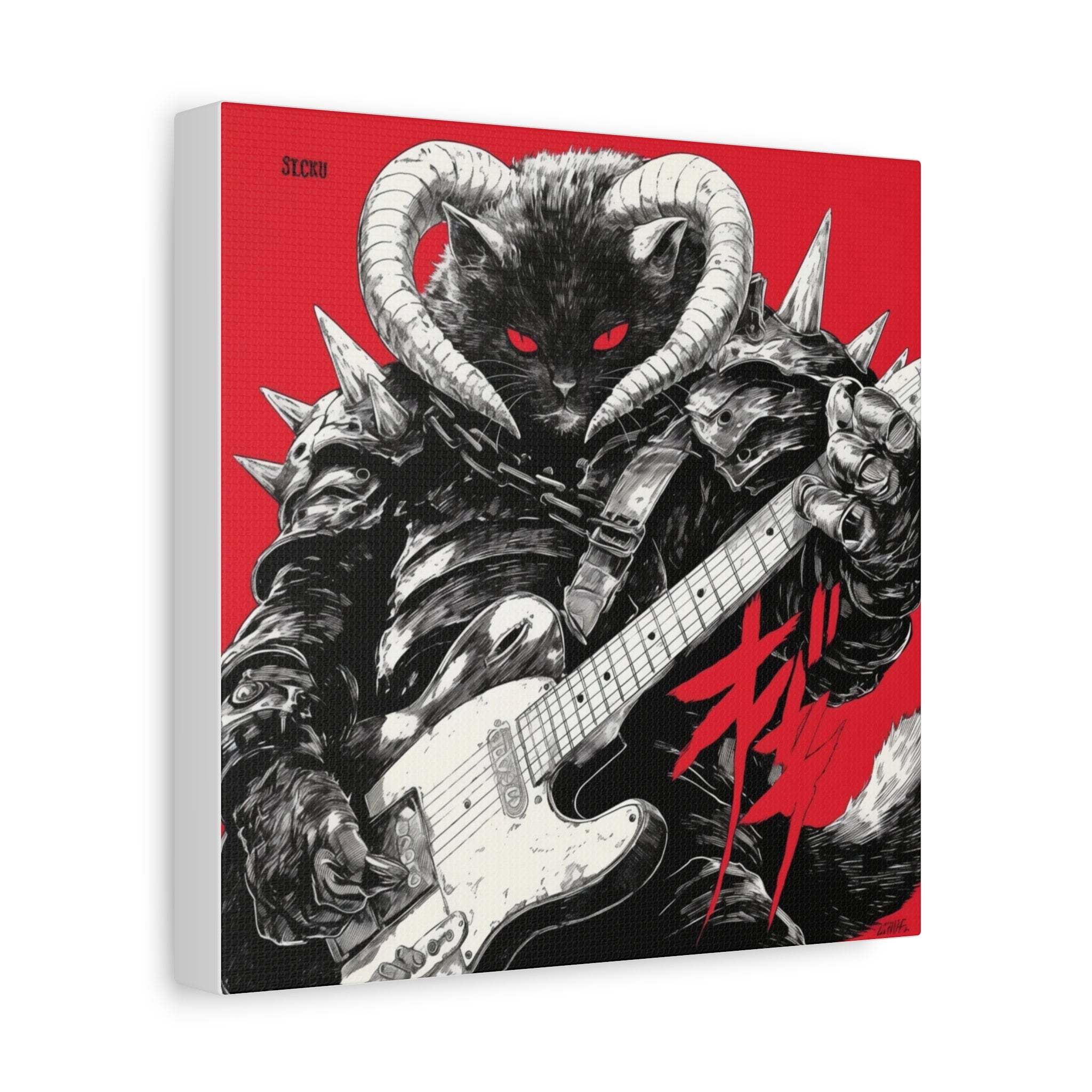 Demonic Cat Guitar Matte Canvas Wall Art — Red Rock Poster