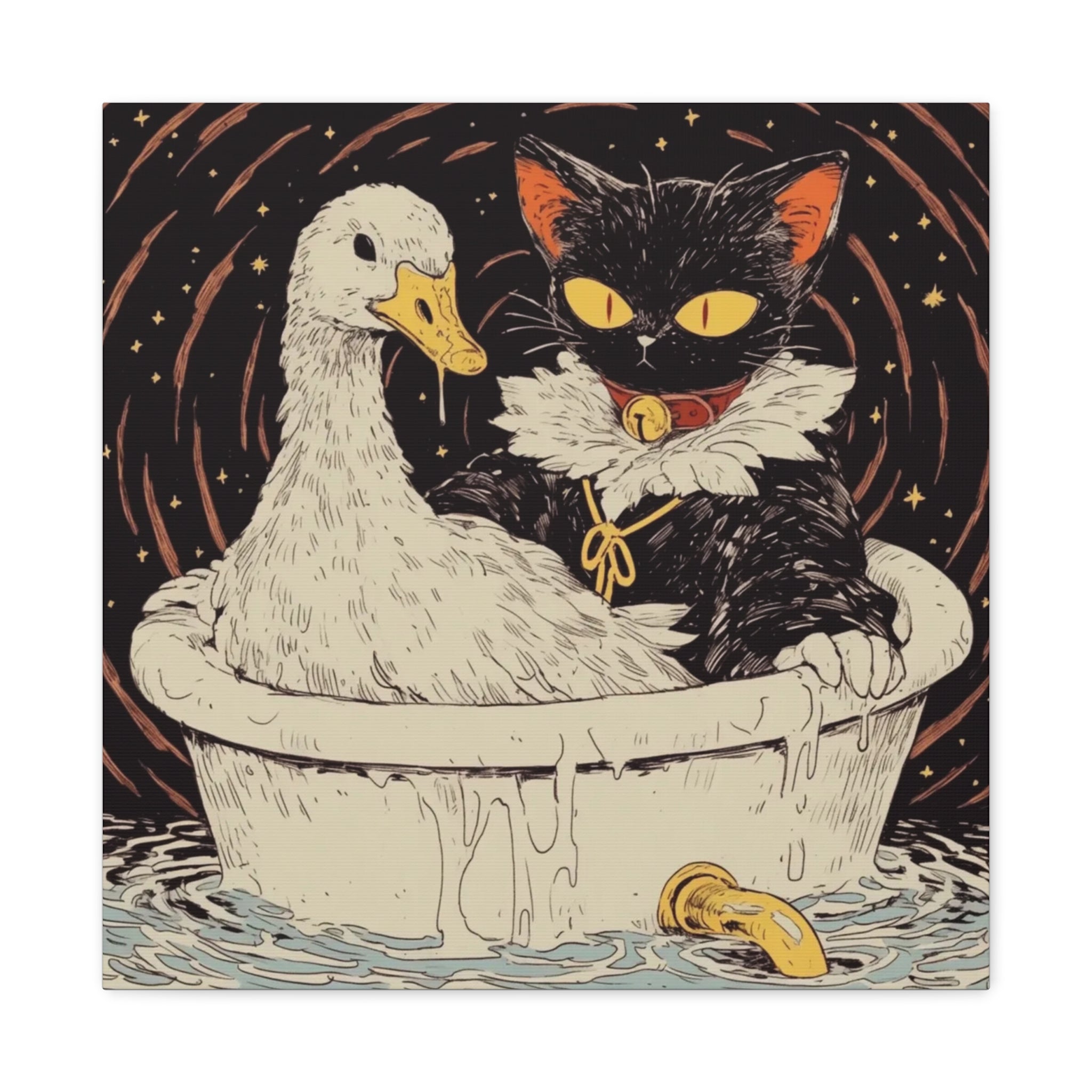 Mystic Cat & Duck Bath time,  Matte Canvas Wall Art