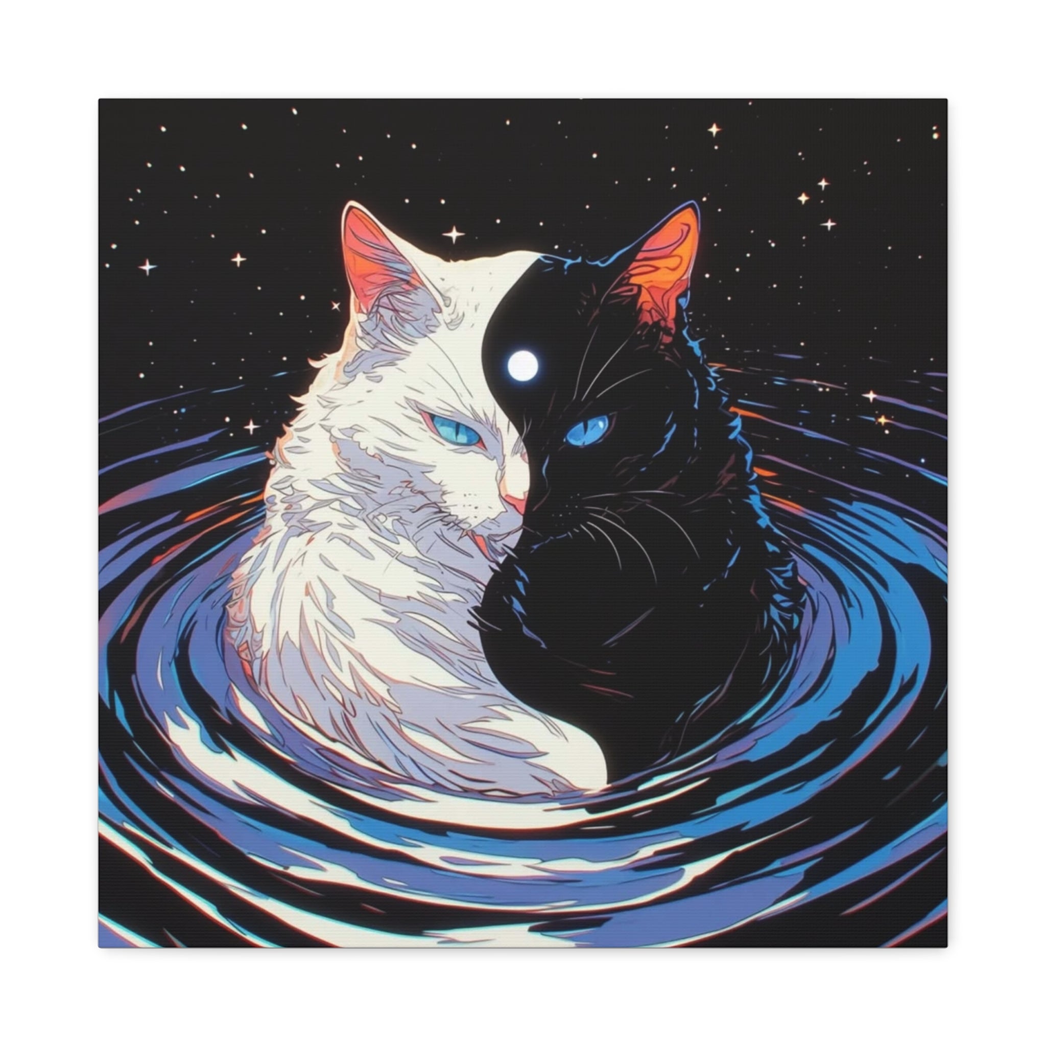 Yin Yang Cosmic Cats Matte Canvas Wall Art