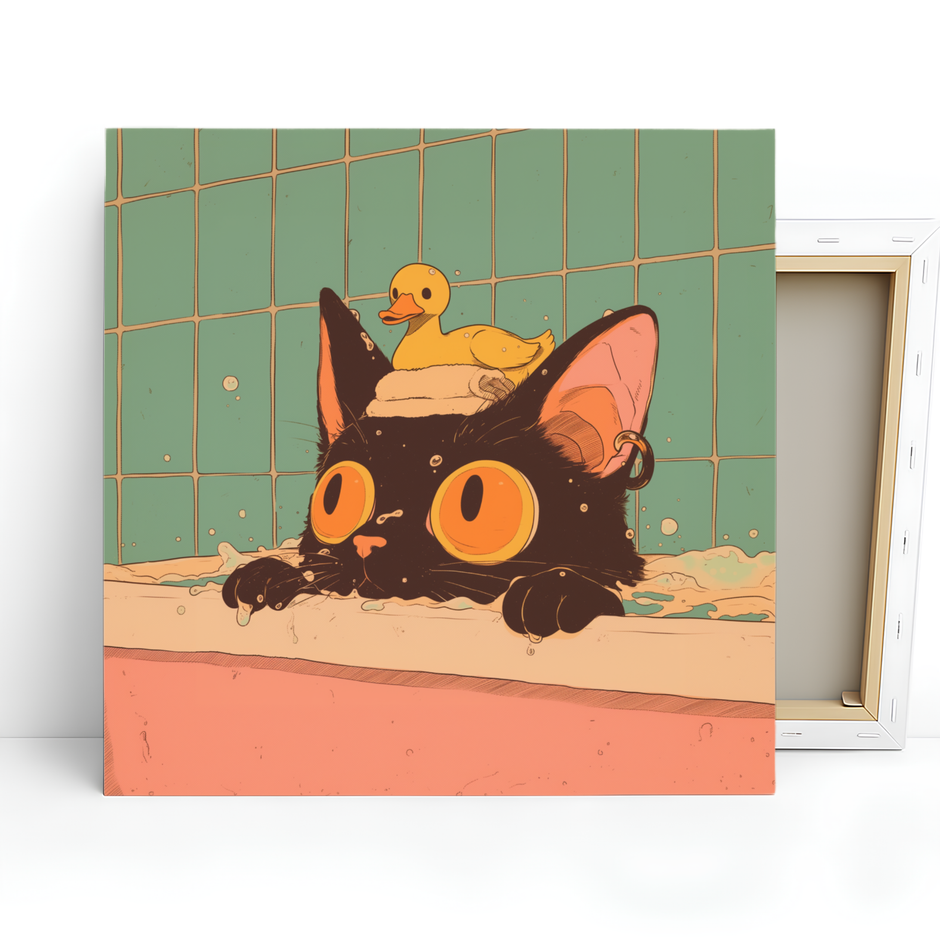 Black Cat in Bathtub, Matte Canvas