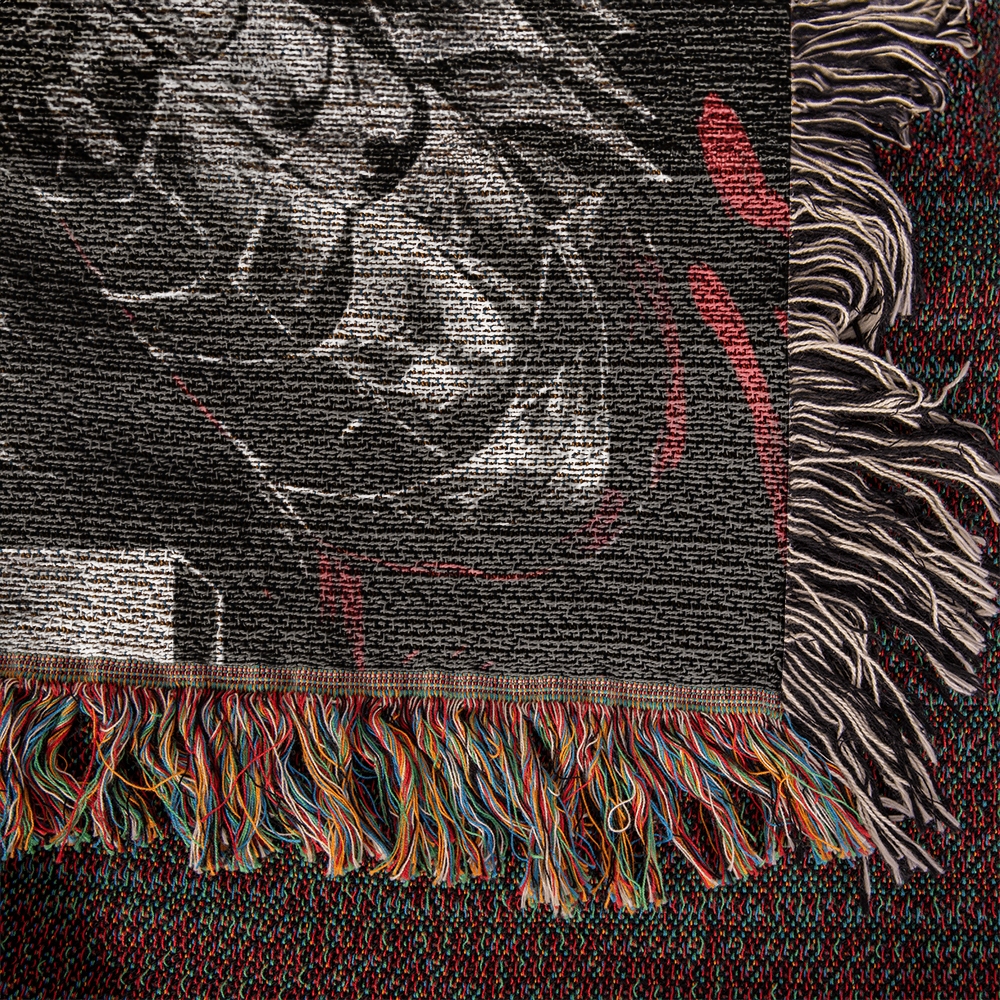 Catsu The Berserker kitty.  Woven blanket.