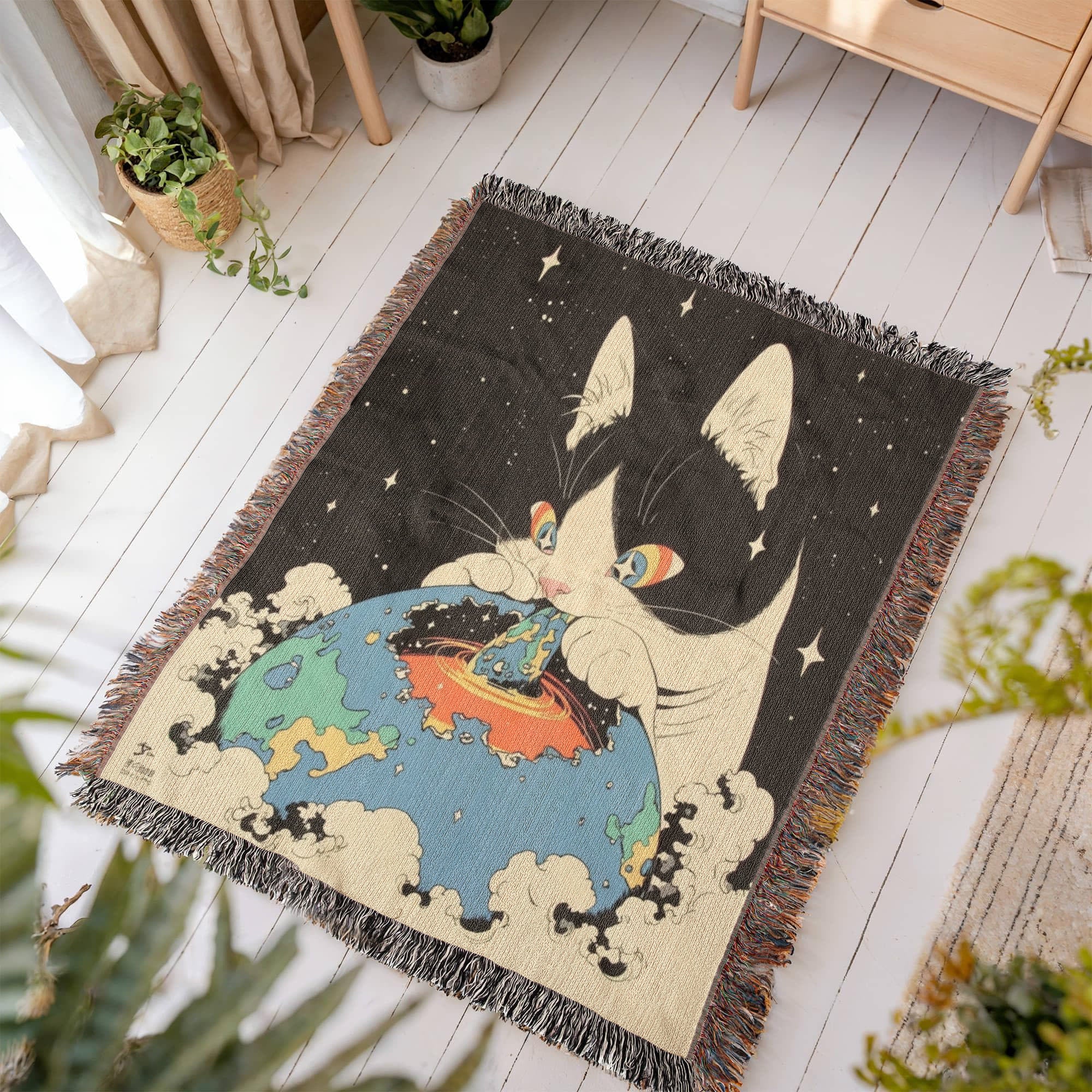 Galacta-puss  cat, Woven blanket.