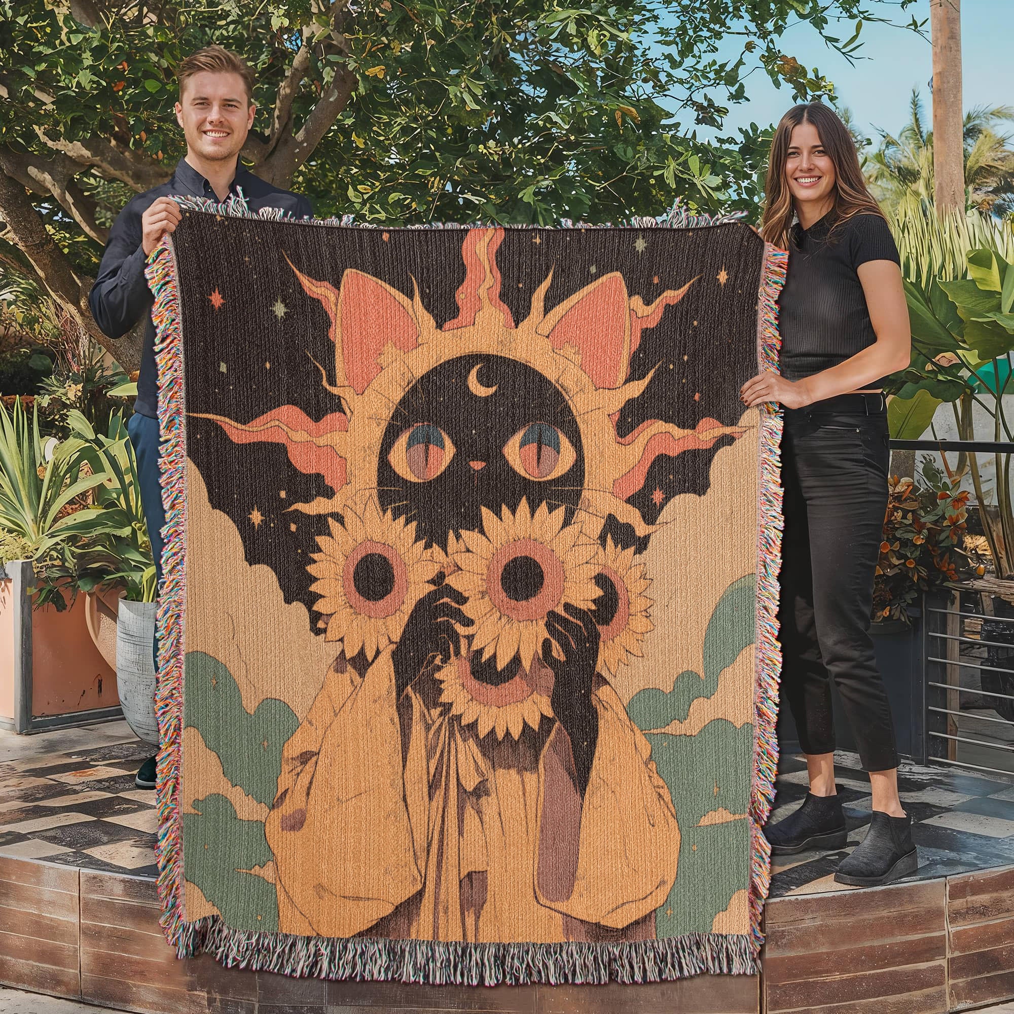 Celestial  fur baby, cat. Woven blanket