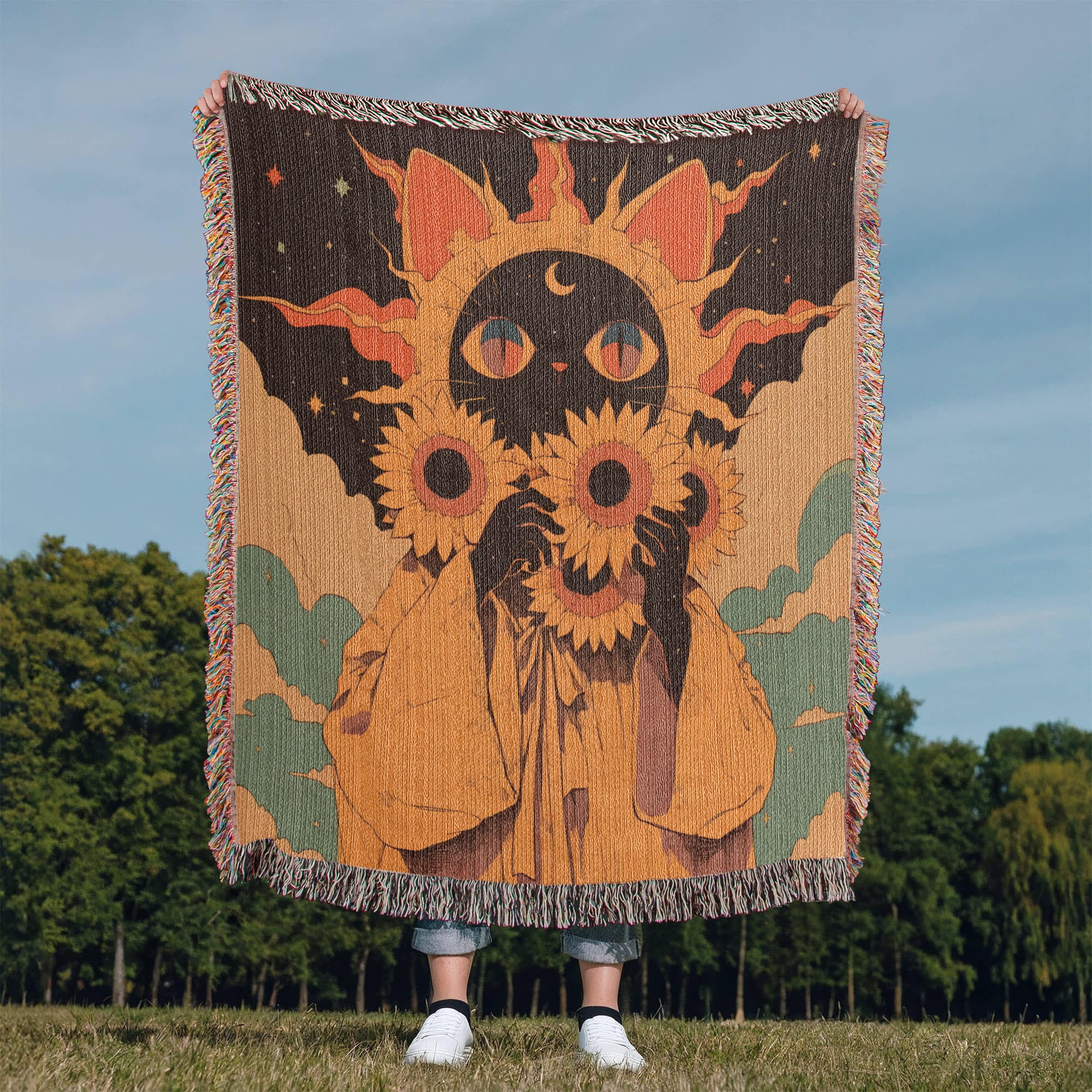 Celestial  fur baby, cat. Woven blanket