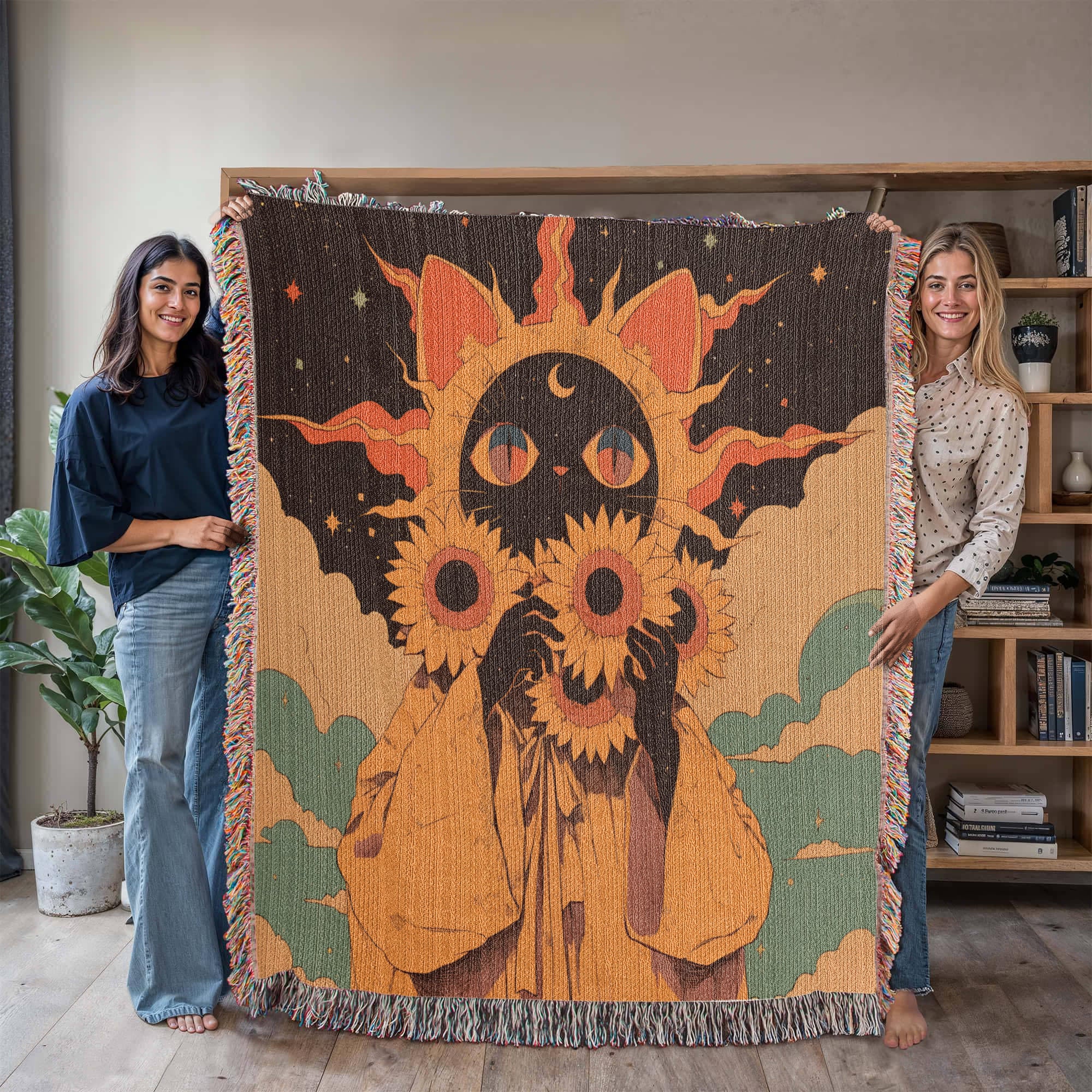 Celestial  fur baby, cat. Woven blanket