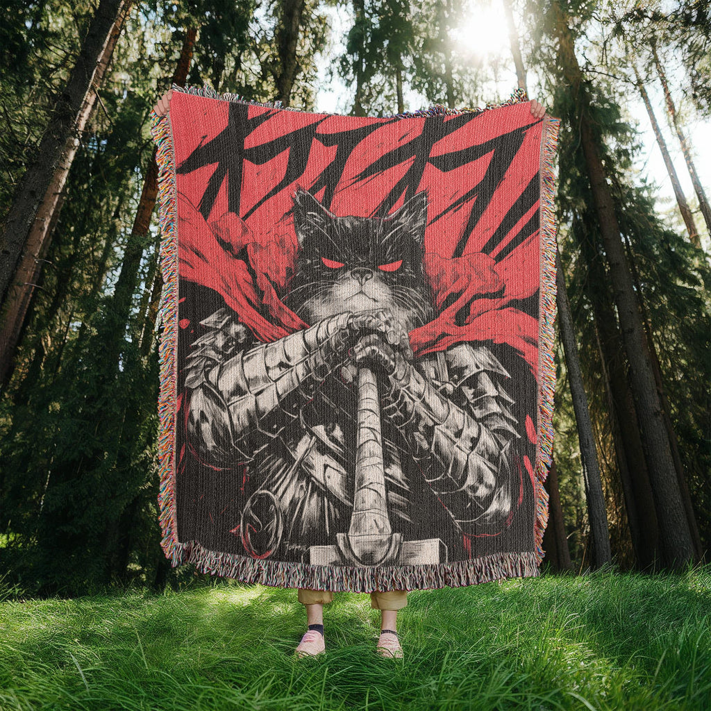Catsu The Berserker kitty.  Woven blanket.