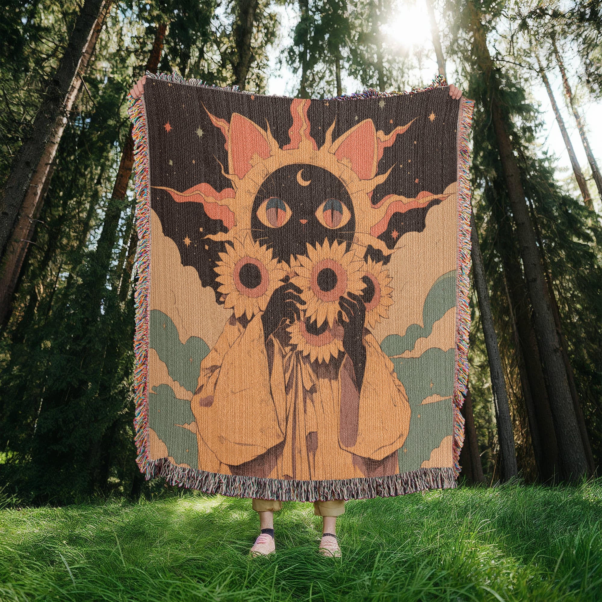 Celestial  fur baby, cat. Woven blanket