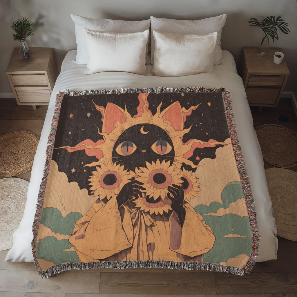 Celestial  fur baby, cat. Woven blanket