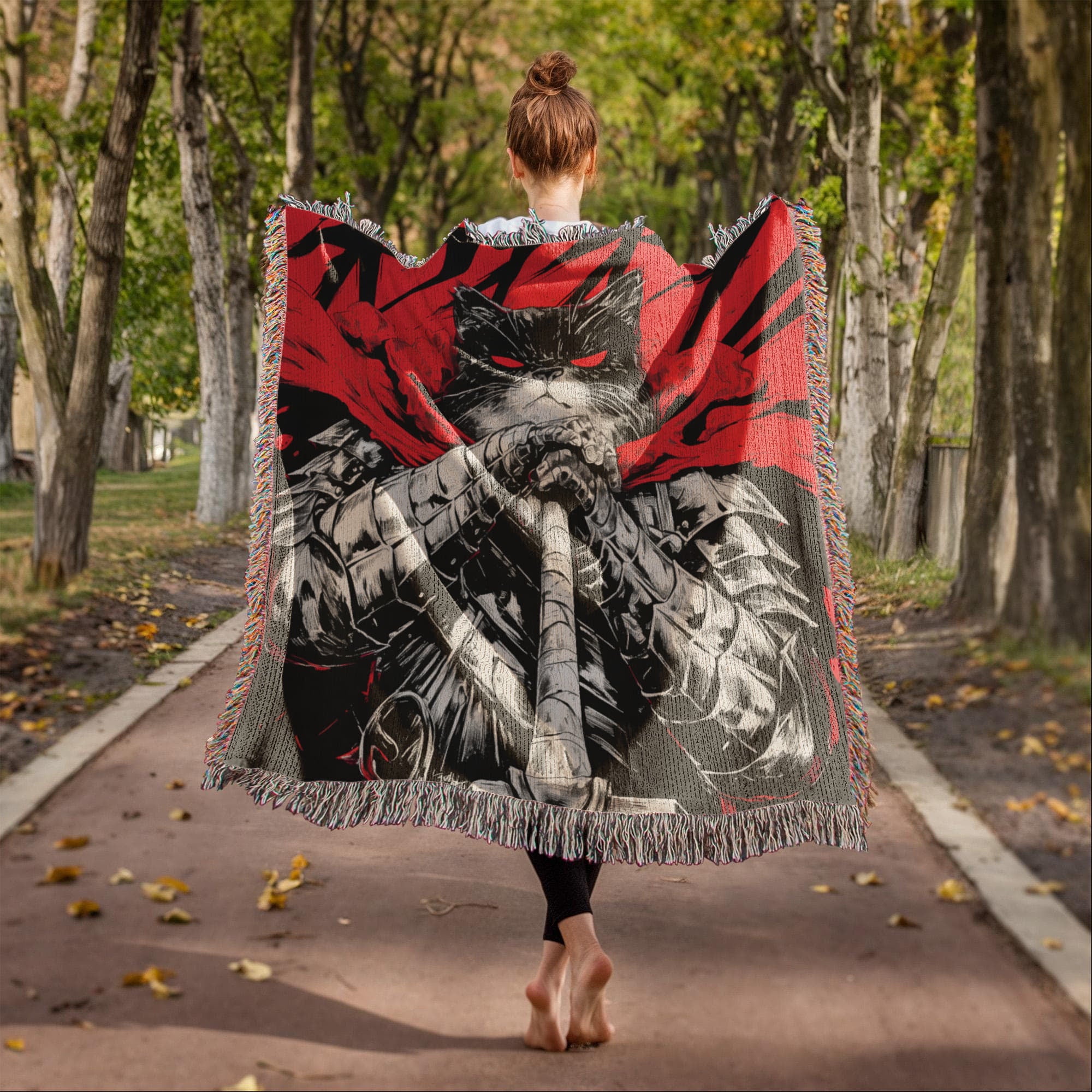 Catsu The Berserker kitty.  Woven blanket.