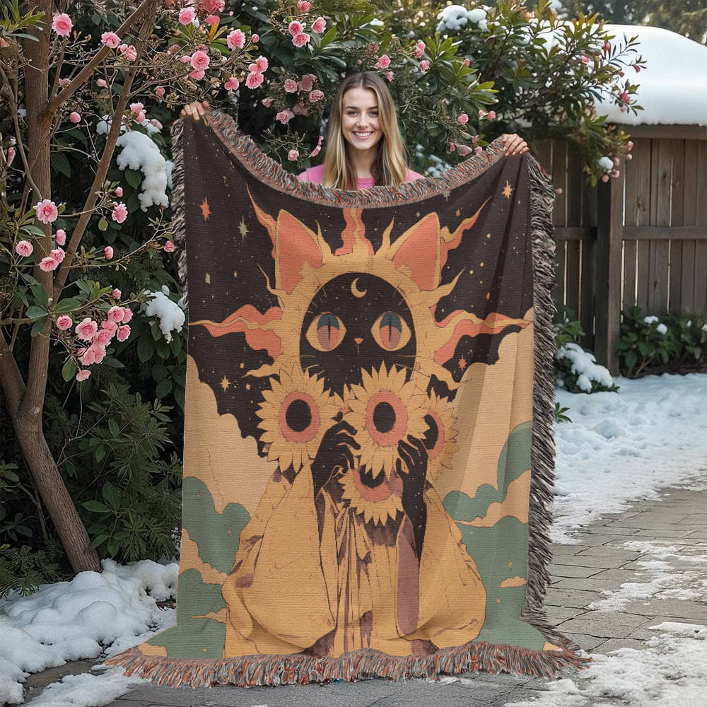 Celestial  fur baby, cat. Woven blanket