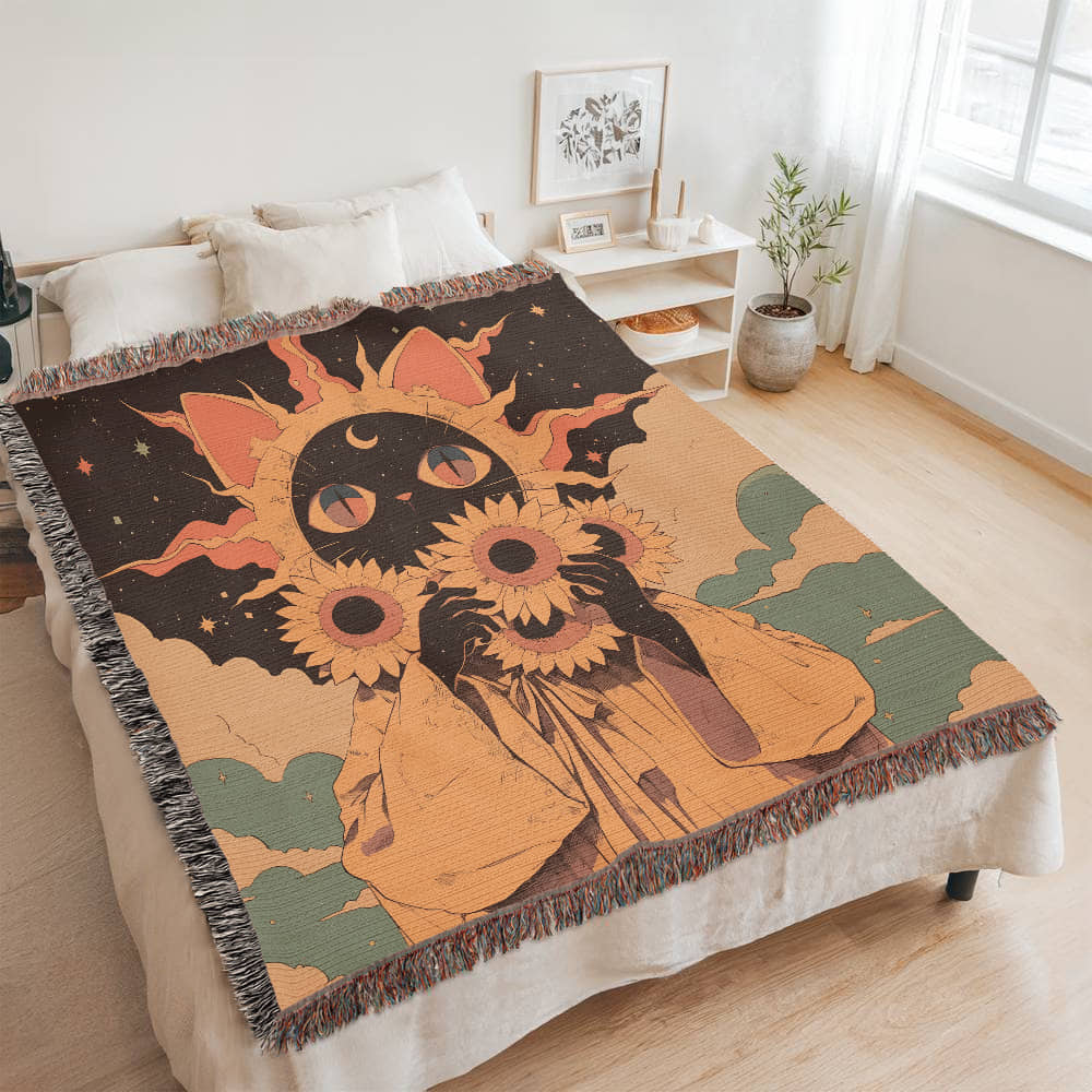 Celestial  fur baby, cat. Woven blanket